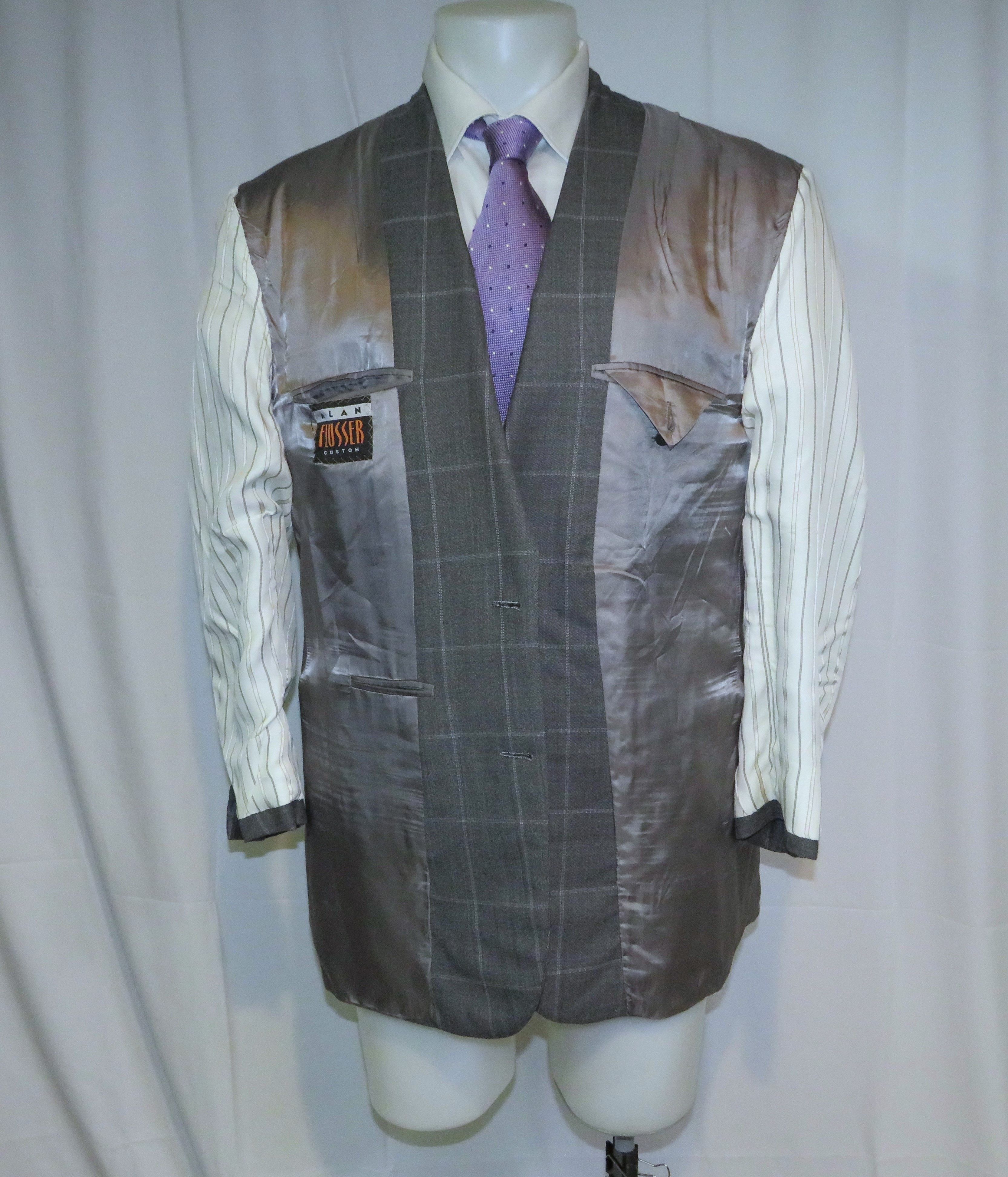 Alan Flusser Gray Windowpane Two Button Suit 42L Size 42L - 12 Thumbnail