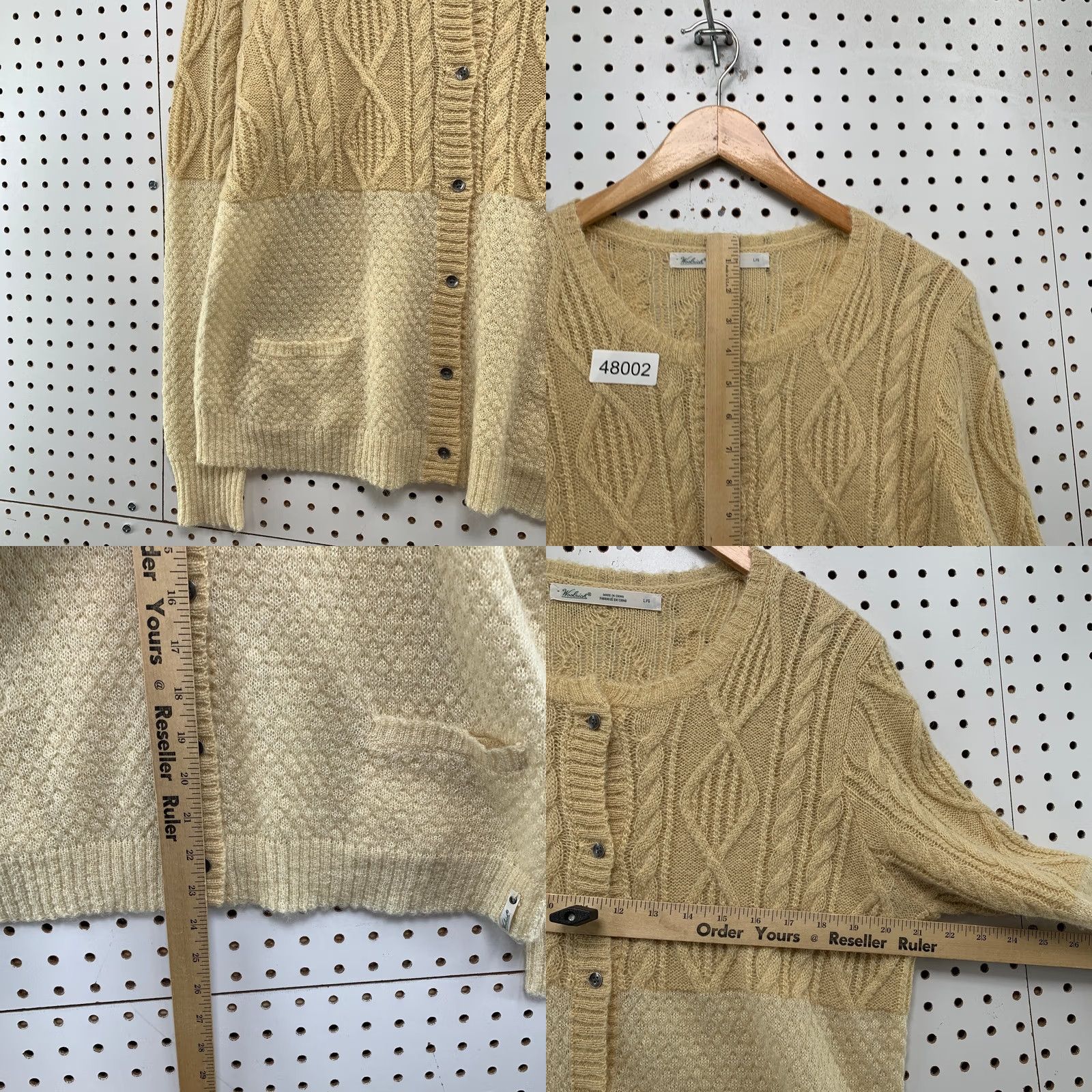 Vintage Woolrich Wool Mohair Cardigan Sweater Womens Large Beige Cable Knit Two Tone Size L / US 10 / IT 46 - 8 Thumbnail
