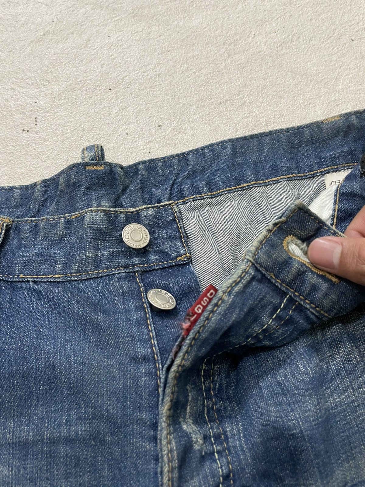 Japanese Brand 2000s Dsquared Patchwork Denim Ripped Mudwash Jeans Y2K Size US 33 - 6 Thumbnail