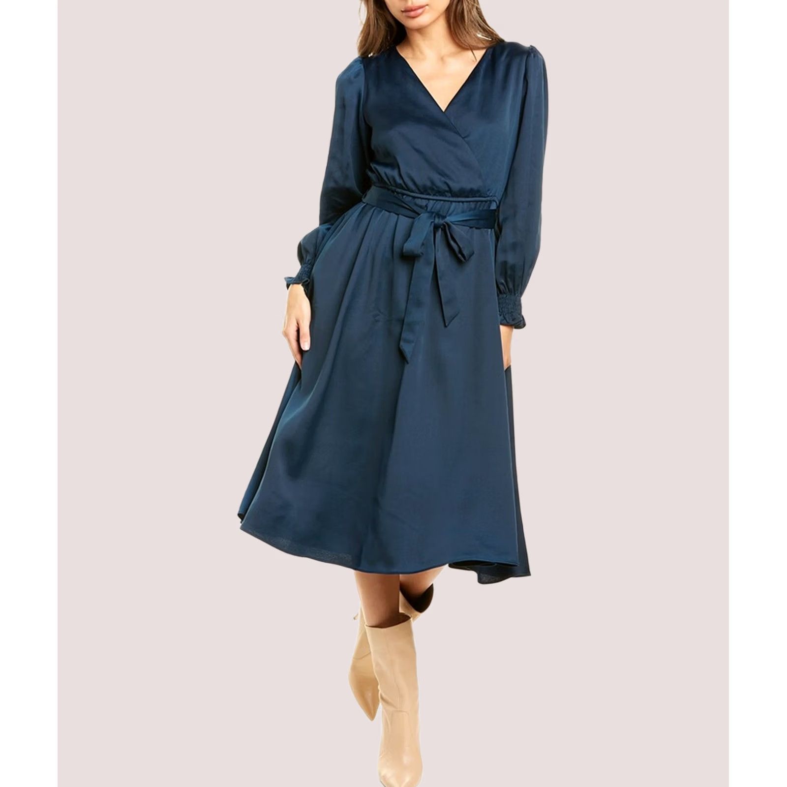 Vintage Taylor Womens Belted Faux Wrap Midi Dress, M, teal Size M / US 6-8 / IT 42-44 - 1 Thumbnail