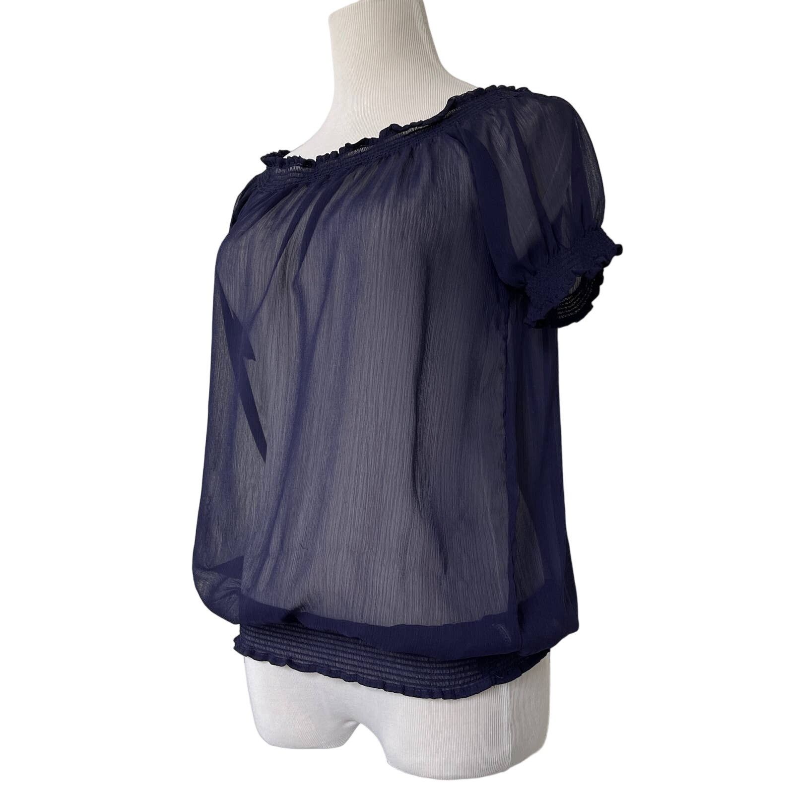 Other Navy Blue Short Sleeve Sheer Blouse Off Shoulder Small Size S / US 4 / IT 40 - 4 Thumbnail