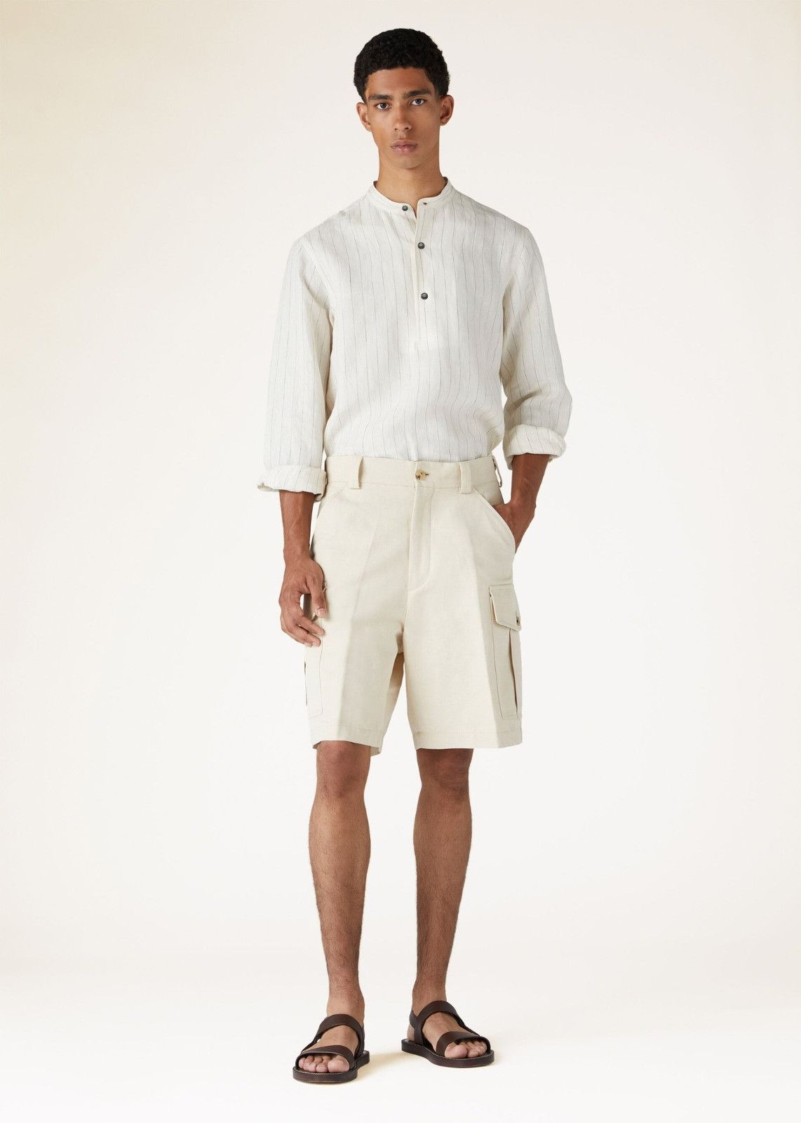 Loro Piana o1srvl11e0325 FAO0352 Collarless Shirt in White Size US L / EU 52-54 / 3 - 4 Thumbnail