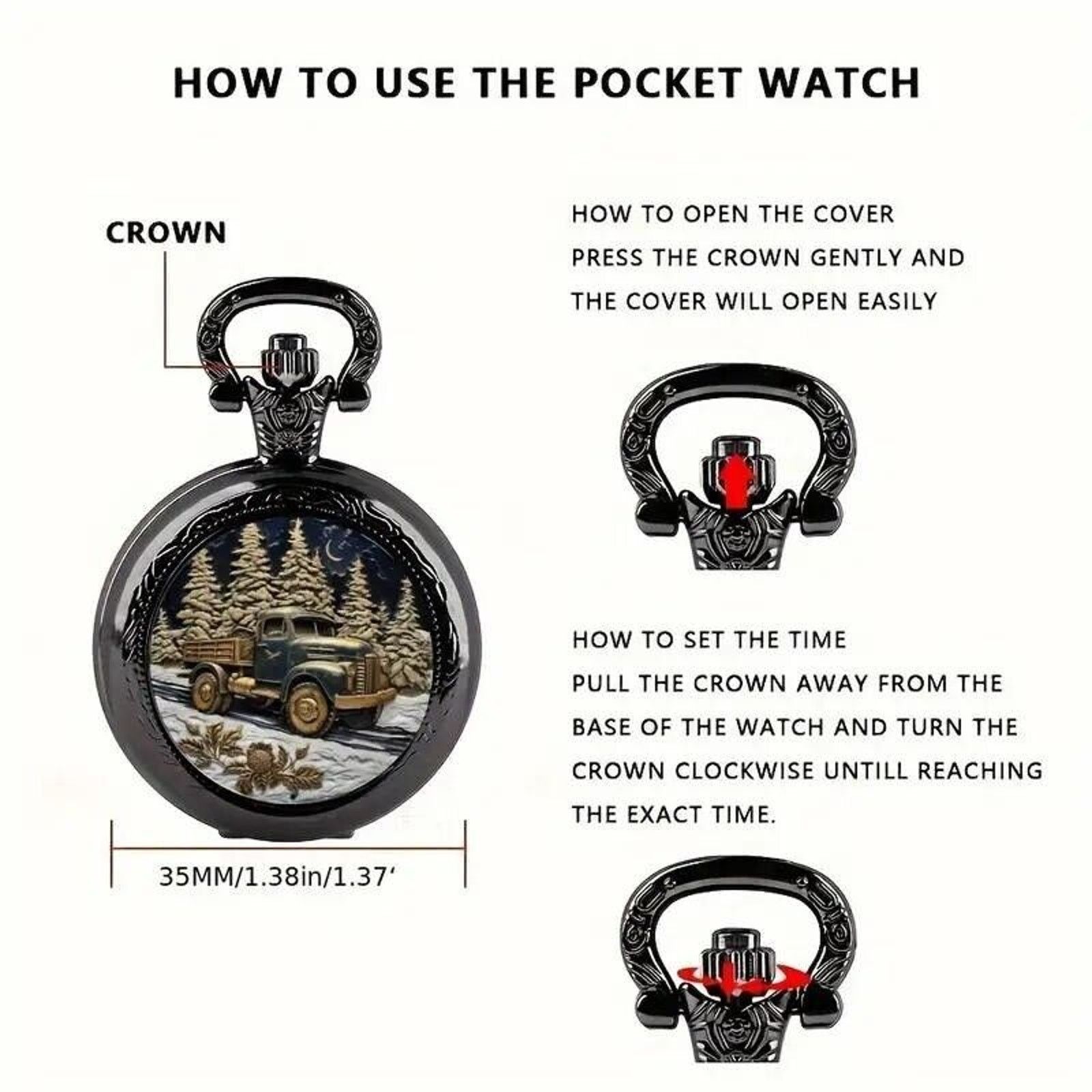 Other Retro Black Quartz Pocket Watch • Pine Christmas Tree Size ONE SIZE - 5 Thumbnail