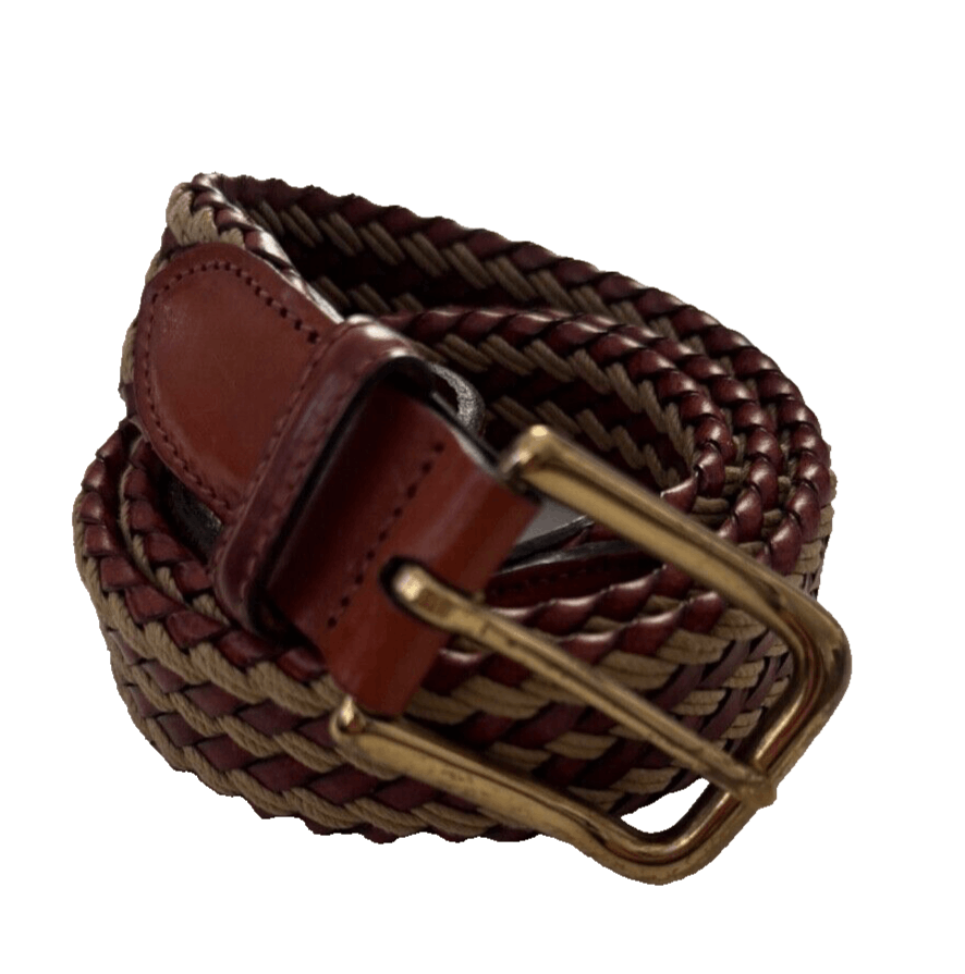 Trafalgar Trafalgar Mens 36 Woven Belt Brown Leather Jute Rope Brass Size 36 - 1 Thumbnail