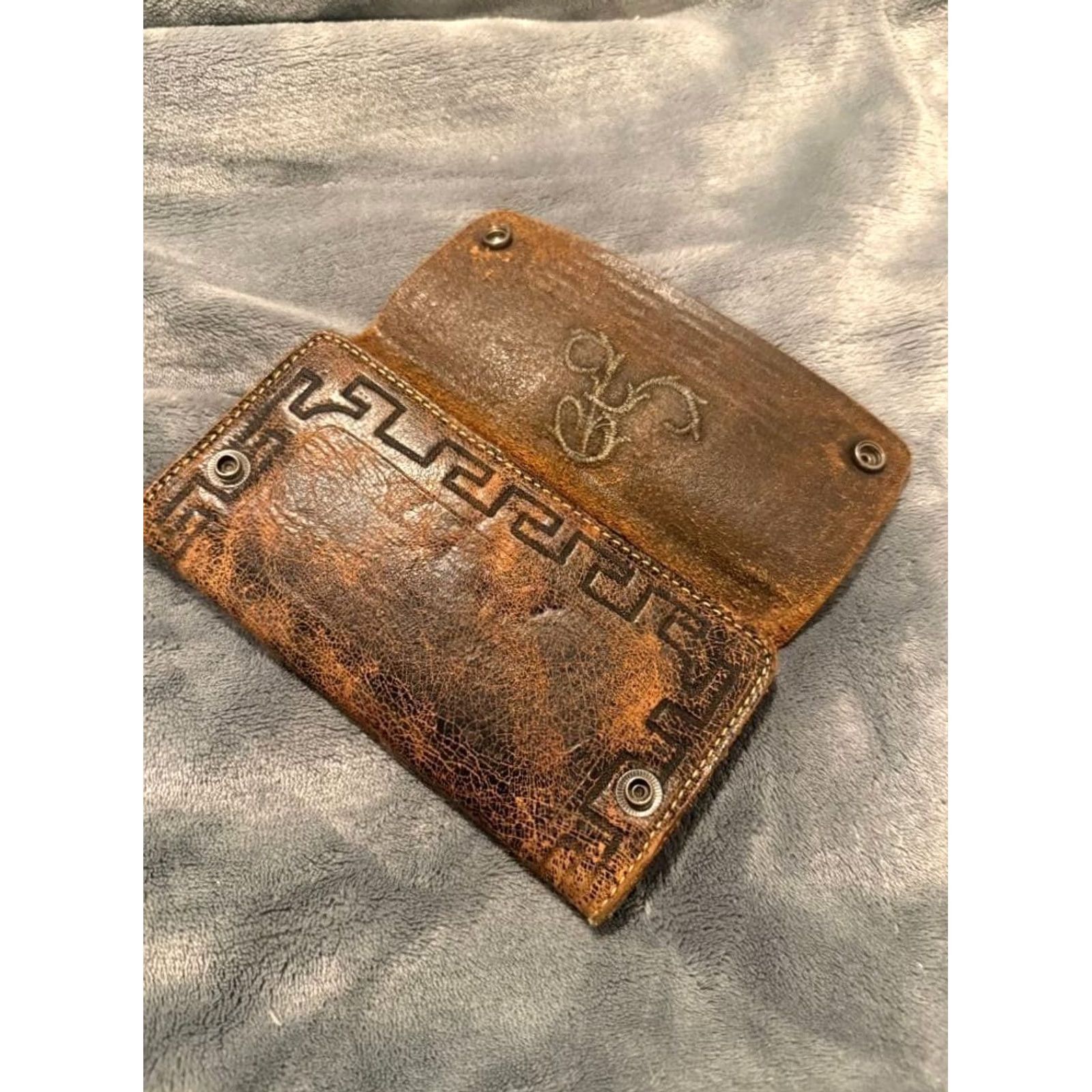 Ralph Lauren VINTAGE RRL Ralph Lauren Wallet Leather Brown Embroided Bifold Unisex Card Case - 100% Authentic Mens Womens Size ONE SIZE - 3 Thumbnail