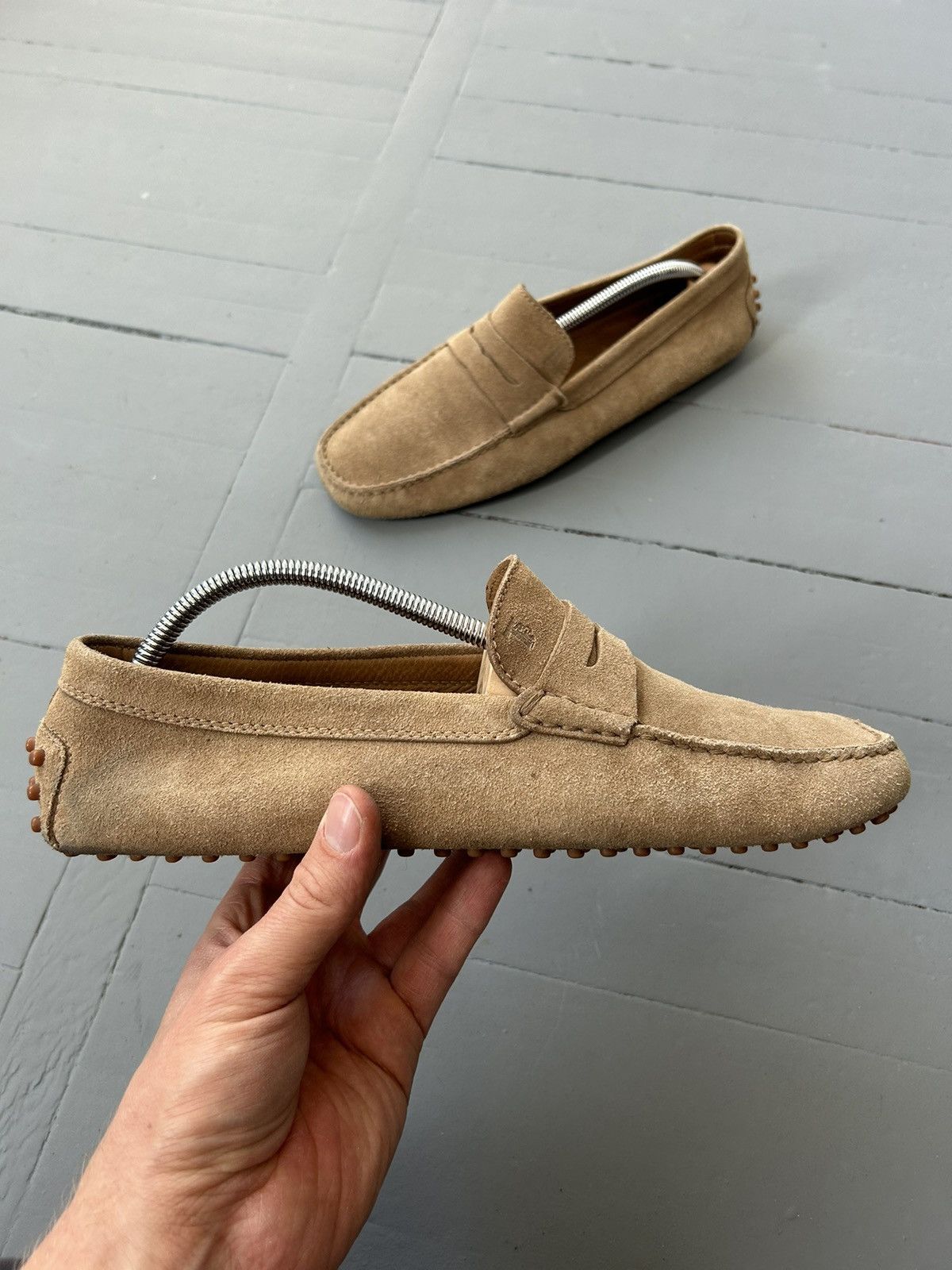 Pre-owned Tod's Suede Loafers Shoes In Beige