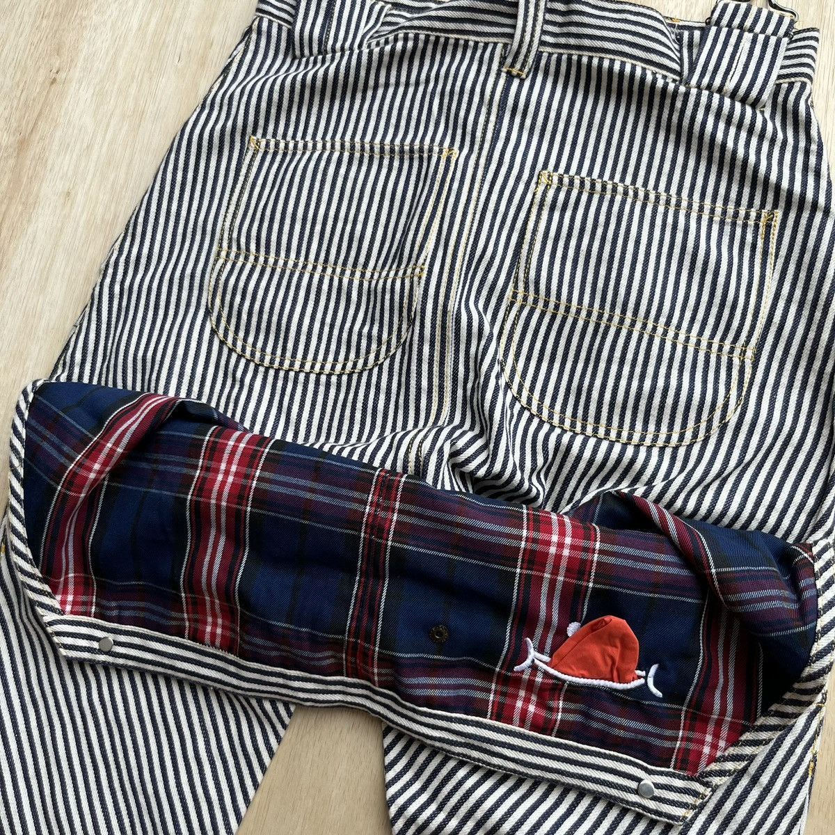 Japanese Brand UP SMILE RHP. DROP CROTCH HICKORI DOUBLE WAIST OVERALL CDG Size US 31 - 6 Thumbnail