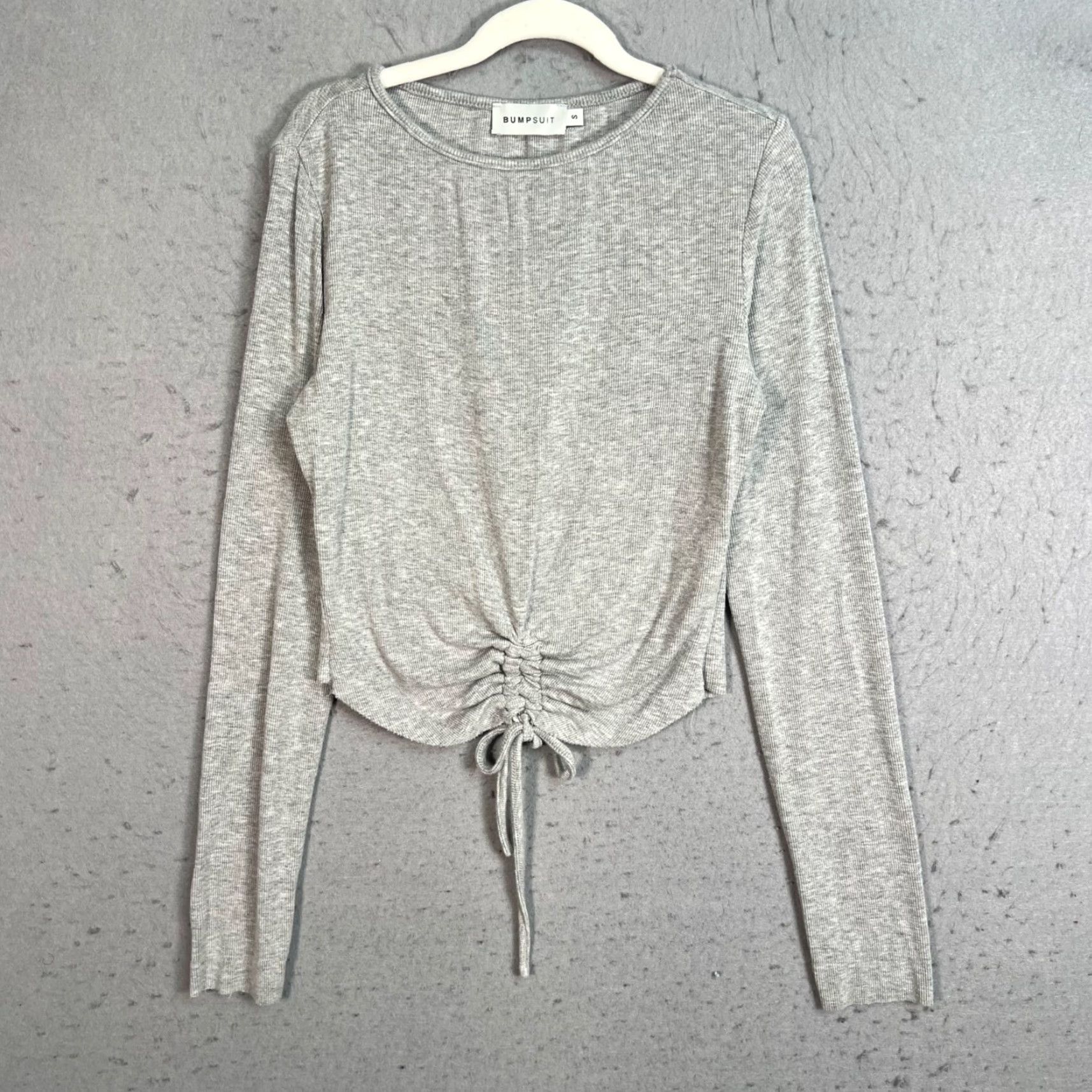 Vintage Bumpsuit Womens Small Maternity Gray Long Sleeve Drawstring Ruched Crop Top Size S / US 4 / IT 40 - 2 Thumbnail