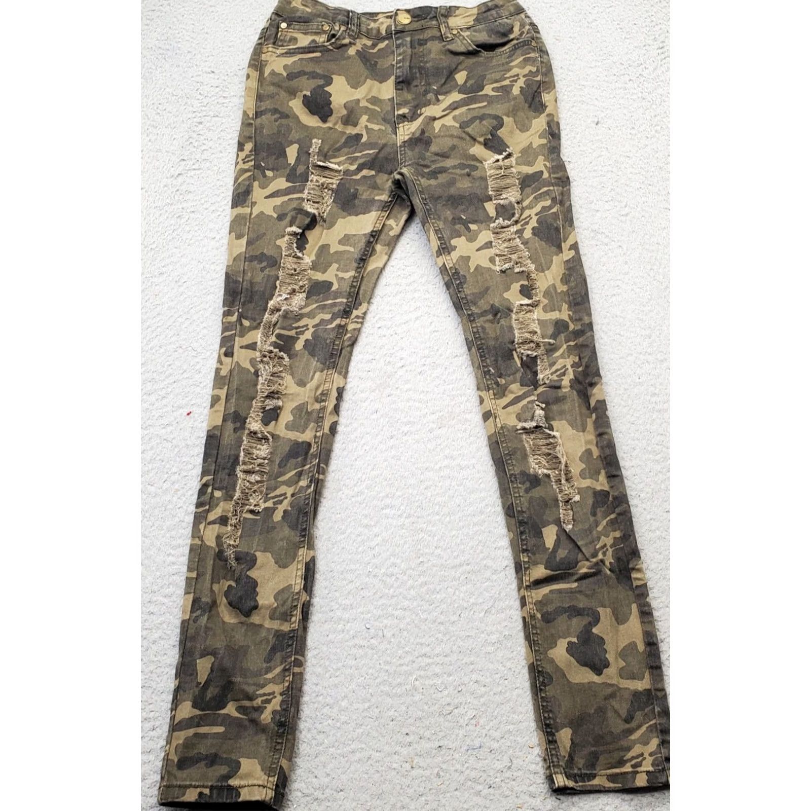 Vintage American Bazi Skinny Jeans Womens 5 Multi Camo Cotton Distressed 5-Pocket Design Jeans Size 27" / US 4 / IT 40 - 2 Thumbnail
