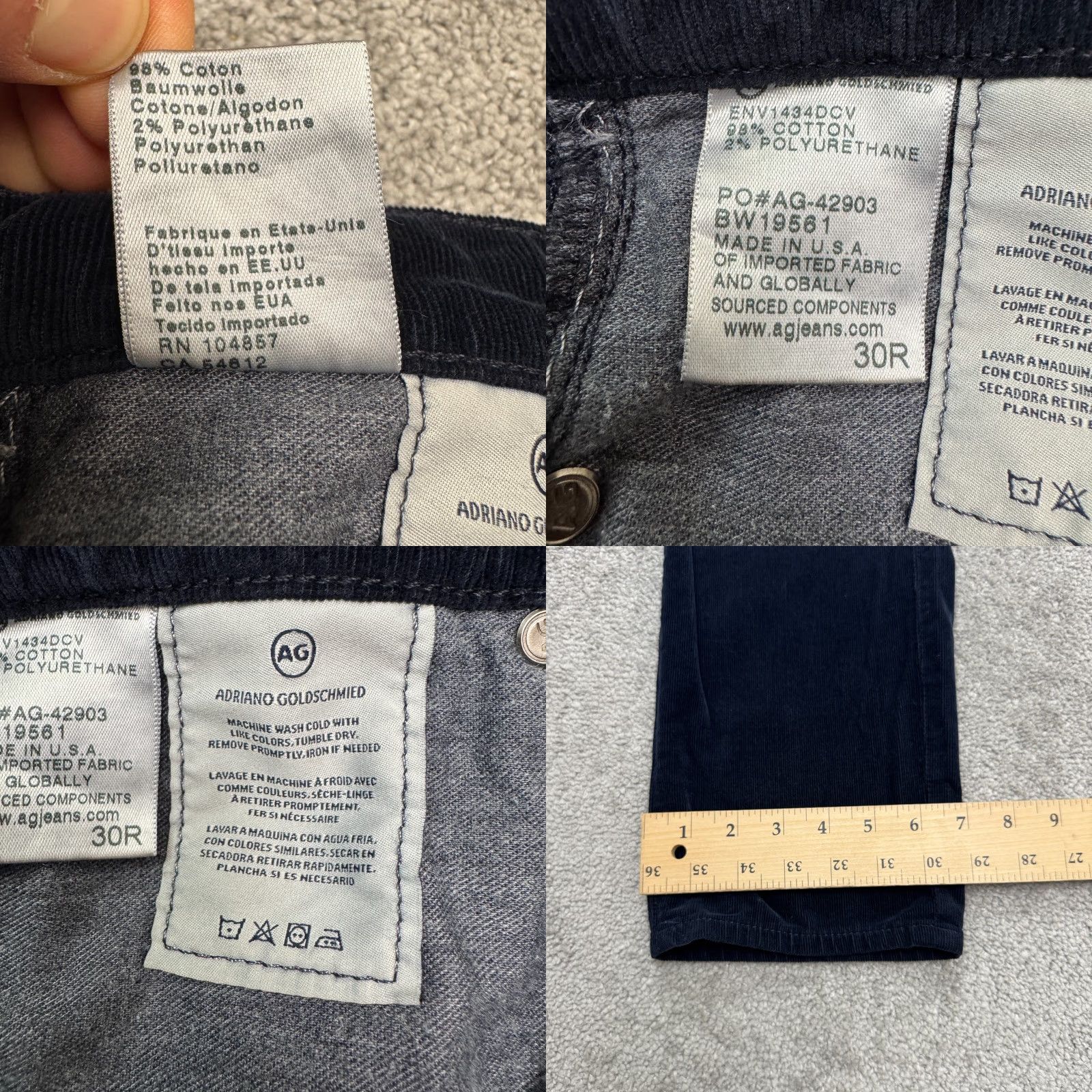 Vintage AG Adriano Goldschmied The Prima Cigarette Corduroy Pants Womens 30R Navy Blue Size 30" / US 8 / IT 44 - 8 Thumbnail