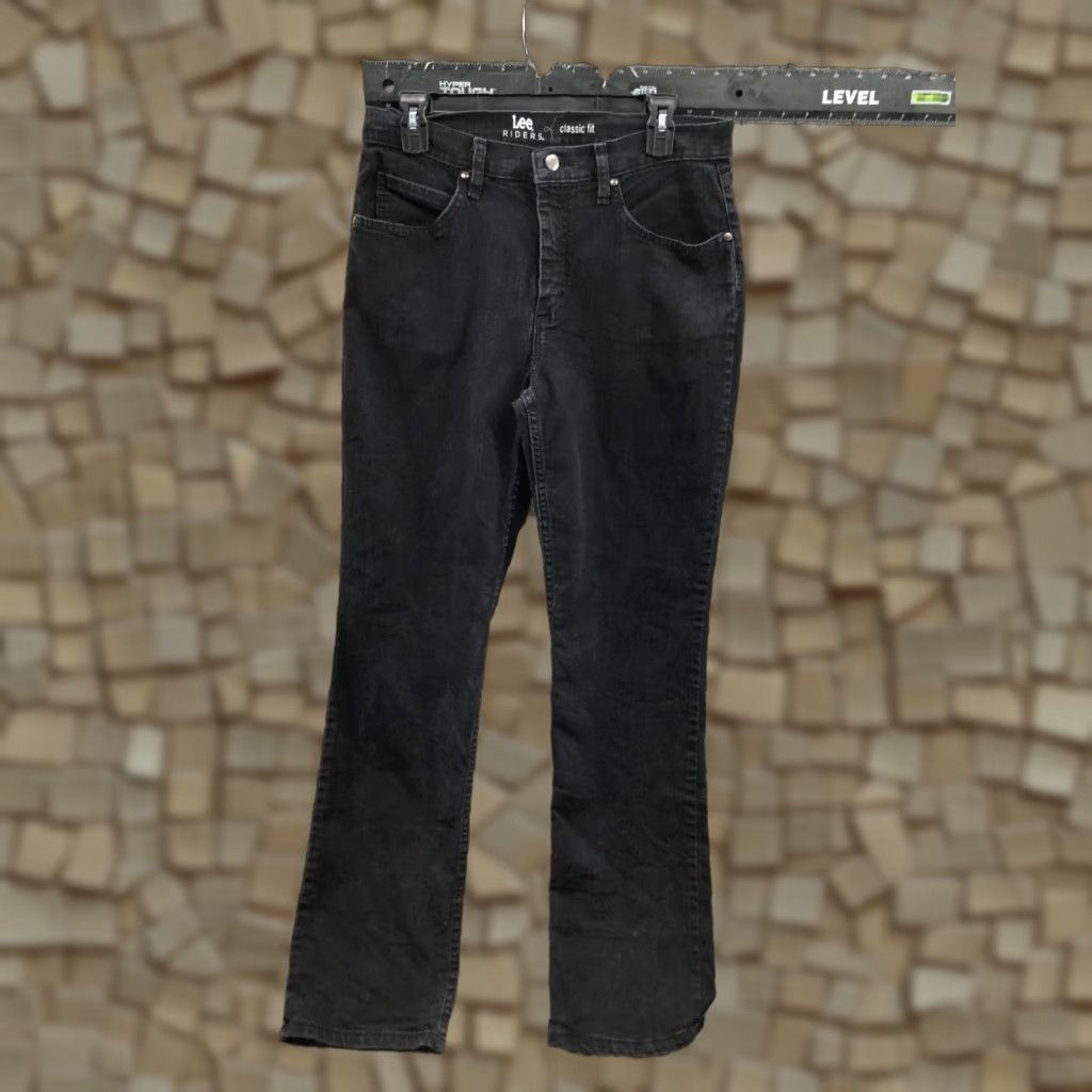 Lee Lee Jeans Womens Classic Straight Dark Wash Black 12 Regular Cotton Denim 31 Inseam 5-Pocket Zipper Button Belt Loops Mid Rise Vintage No Size 34" / US 12 / IT 48 - 1 Thumbnail