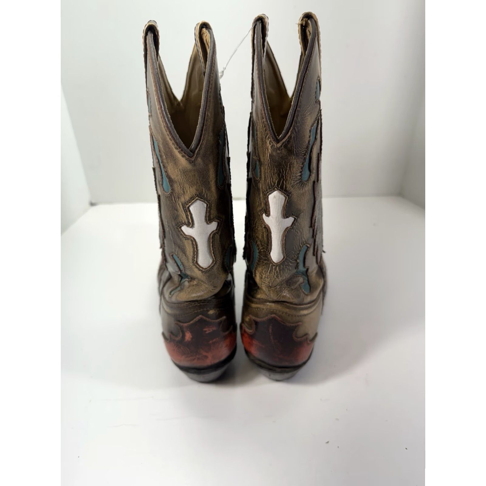 Vintage Smoky Mountain Boots Boots Men 9.5 D Brown Leather Inlay White Cross Snipped Toe 6229 Brown Leather Western United States Mens Size US 10 / EU 43 - 6 Thumbnail