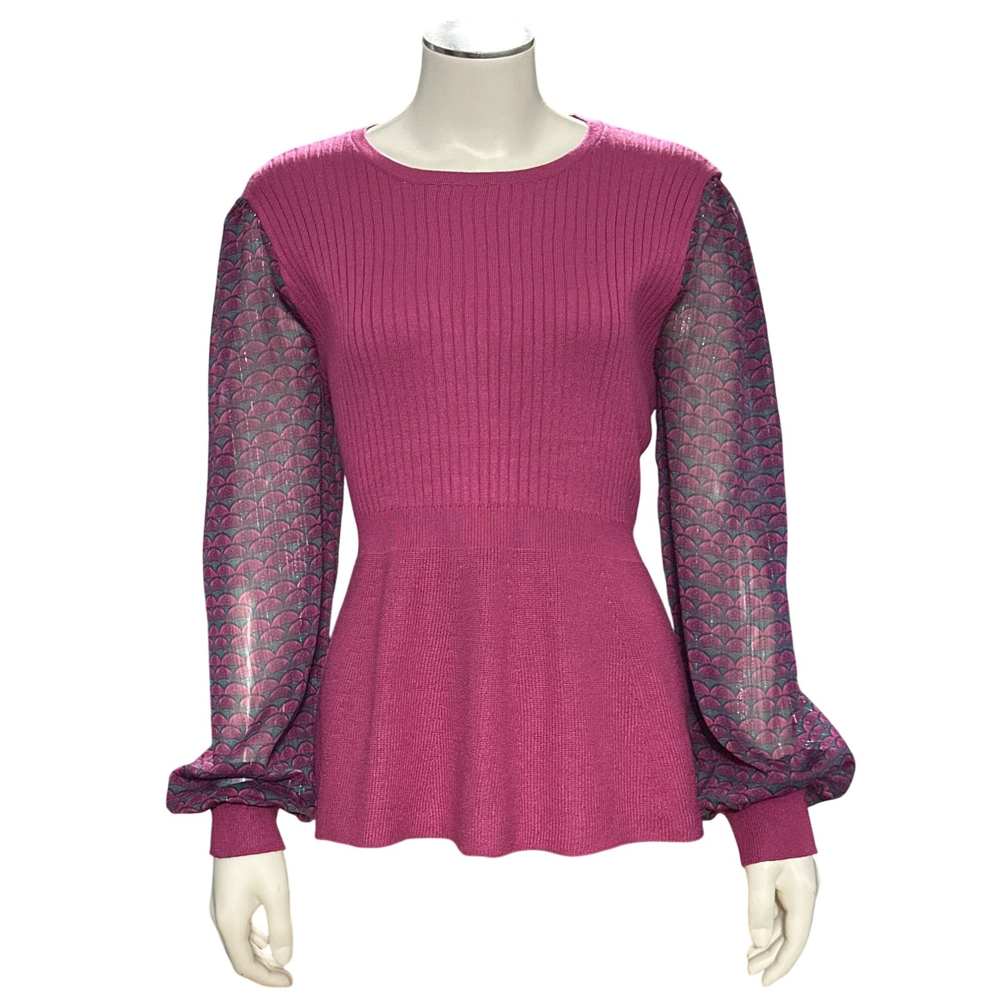 Other 89th Madison NWT Medium Sheer Magenta Haze Knit Peplum Top M Size M / US 6-8 / IT 42-44 - 2 Thumbnail