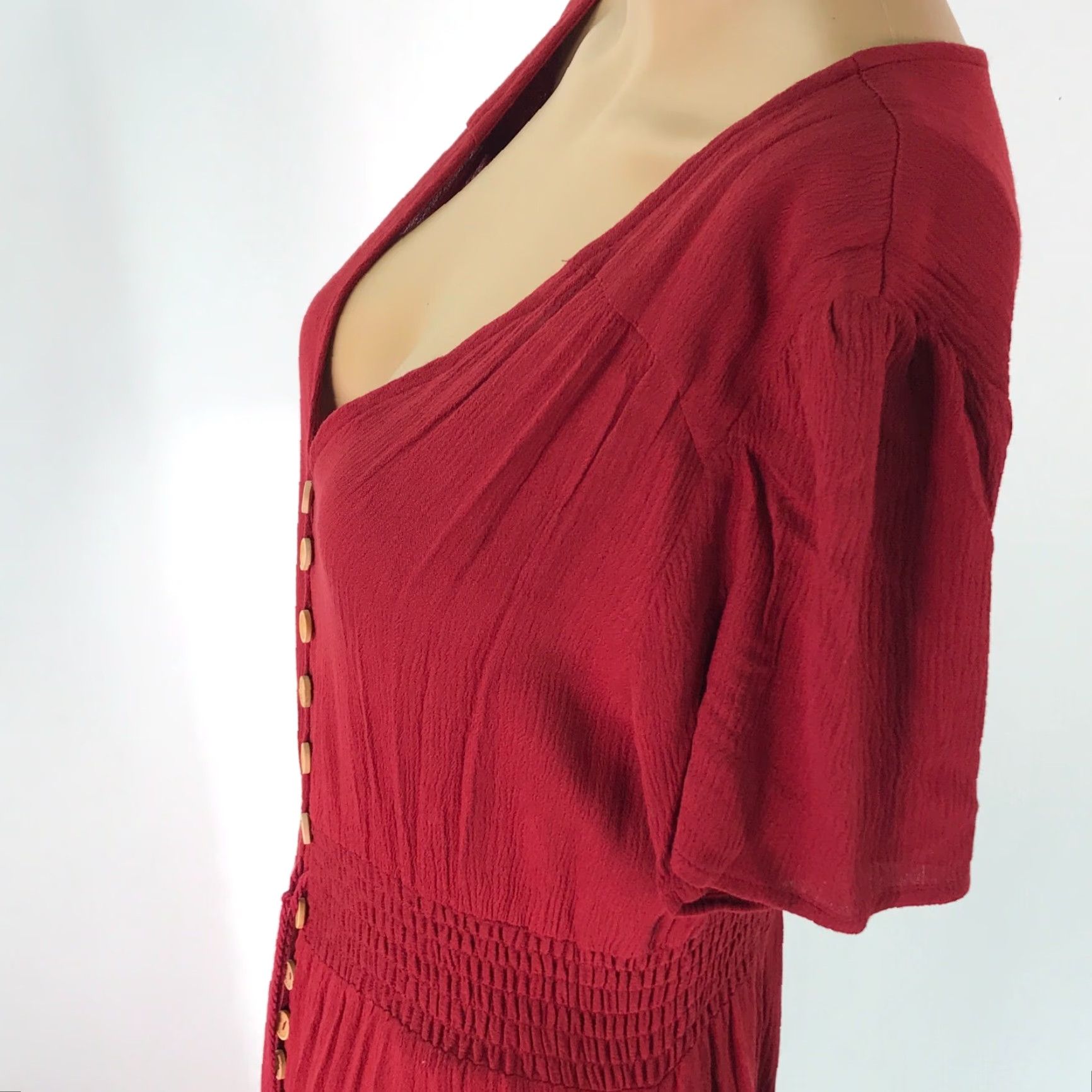 Rusty Womens Smoked Waist Button Up Split Rust Maxi Dress Short Sleeves Size Medium Size 32" / US 10 / IT 46 - 4 Thumbnail