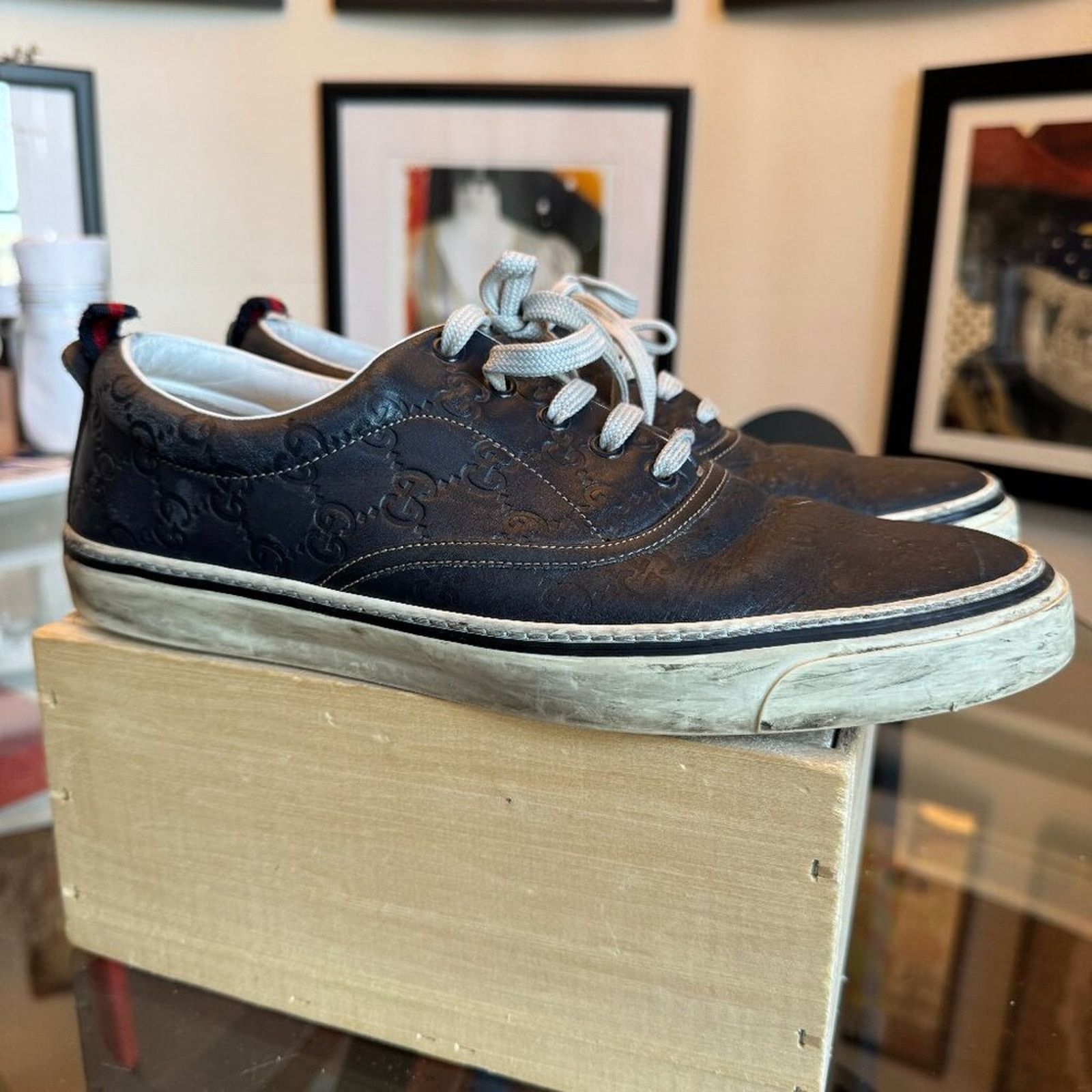 Gucci Gucci GG Monogram Navy Leather Low-Tops, Men’s 42.5 (US 9.5) Size US 9.5 / EU 42-43 - 1 Thumbnail