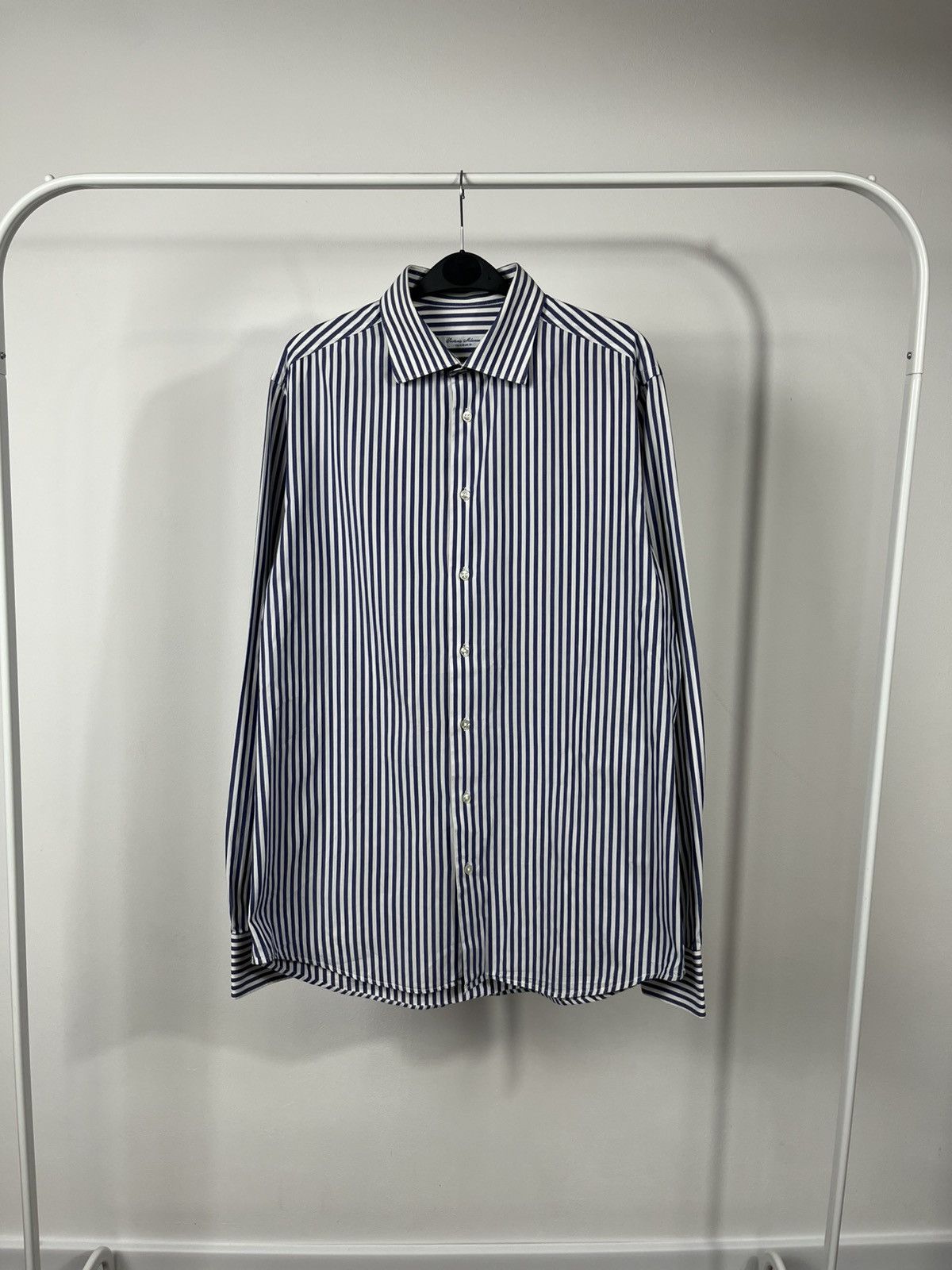 Other Santoria Milanese Blue White Striped Cotton Shirt 41 16 Size US L / EU 52-54 / 3 - 2 Thumbnail