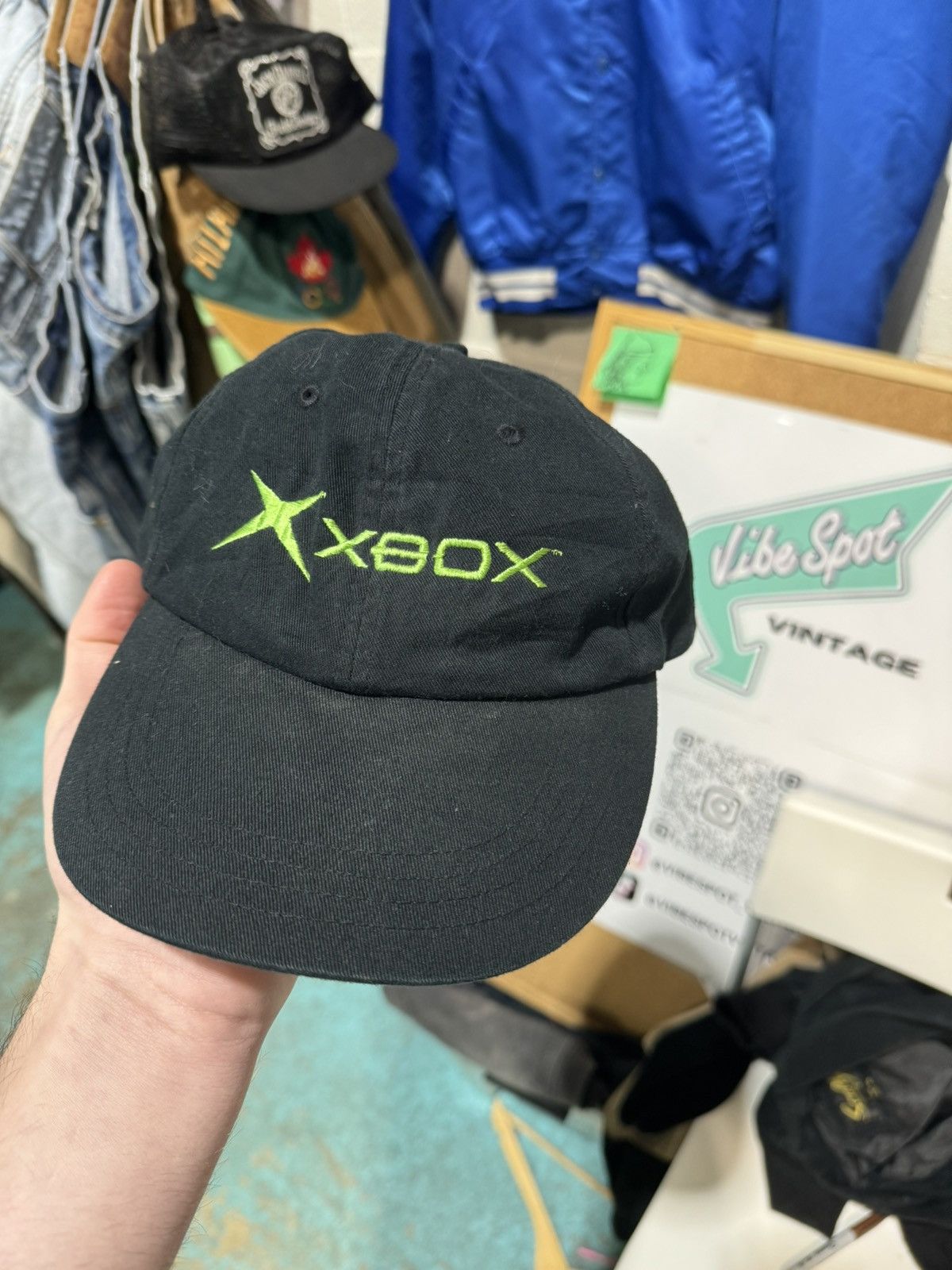 image of Y2K 2000S Falcon Original Xbox Promo 6 Panel Black Dad Hat in Black/Green, Men's