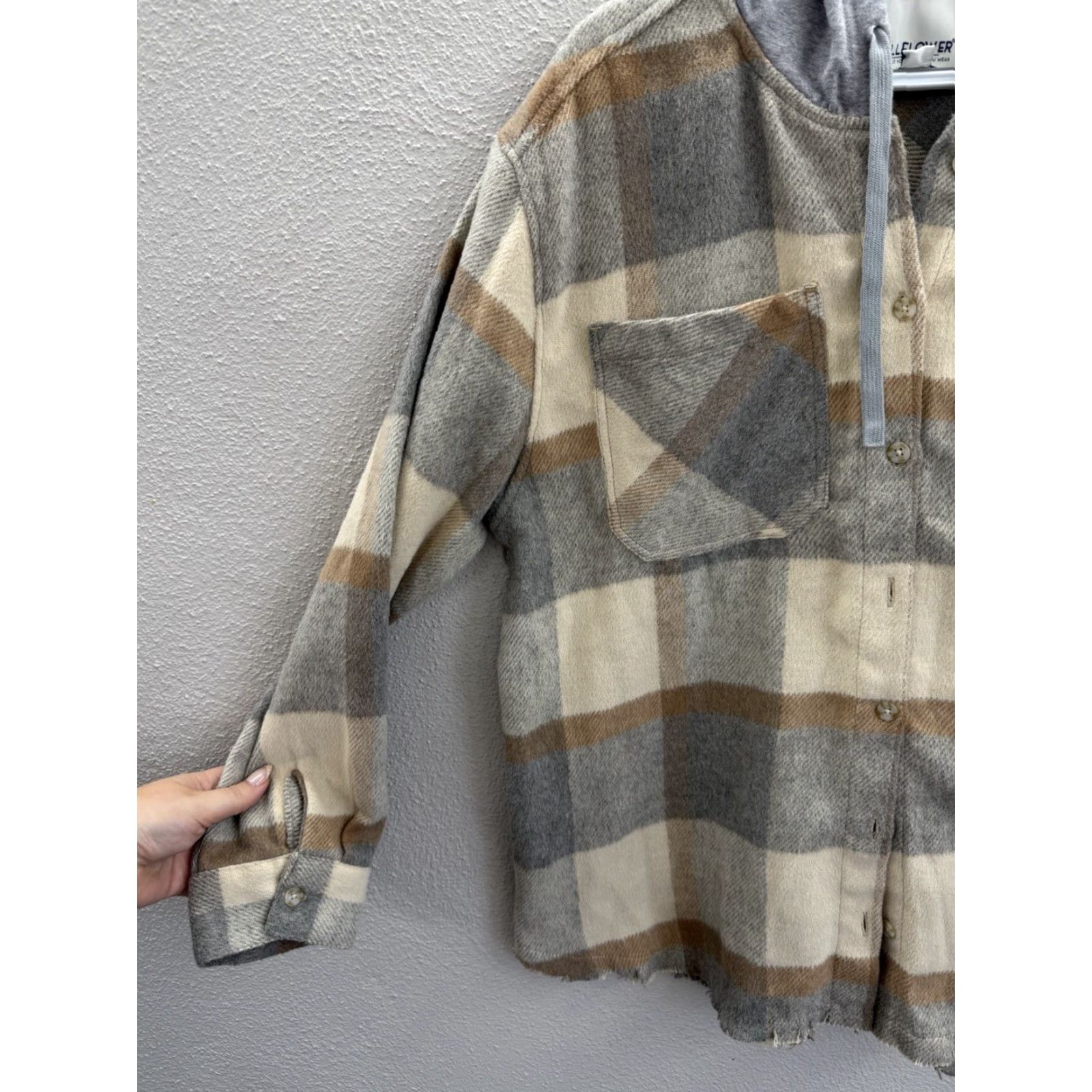 Vintage Wallflower Womens Jacket XL Brown Plaid Hooded Button Up Flannel Size XL / US 12-14 / IT 48-50 - 2 Thumbnail