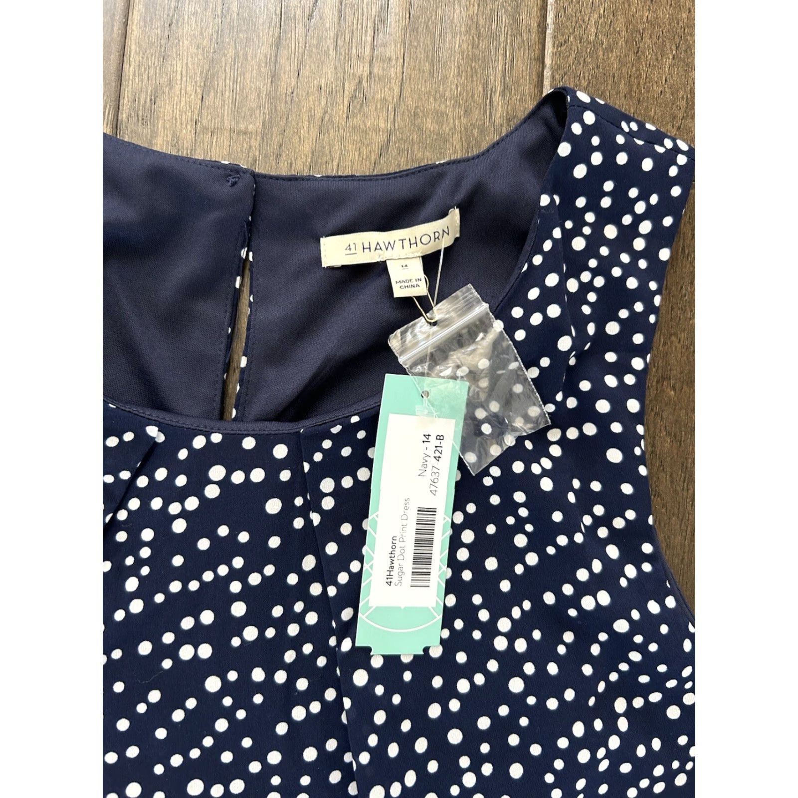Sugar 41 Hawthorn Stitch Fix Sleeveless Dress Women's 14 Navy Blue Sugar Dot Print A-Line Knee Length Size XL / US 12-14 / IT 48-50 - 2 Thumbnail