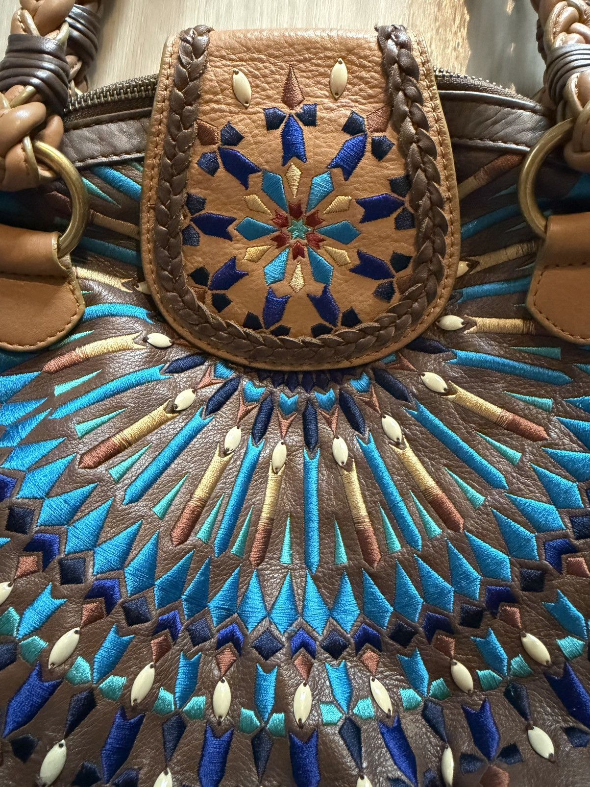 Other Vintage Isabelle Fiore Handbag Leather Mosaic Embroidered Size ONE SIZE - 3 Thumbnail