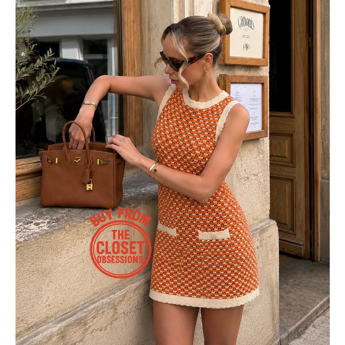 Zara ZARA Orange Knit Mini Dress Contrast Trim NWT