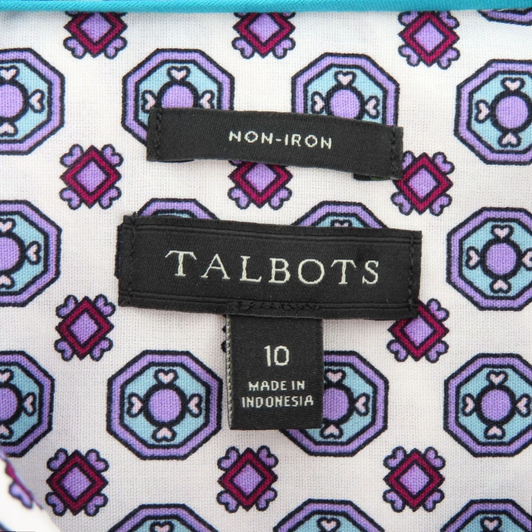 Talbots Talbots Womens 10 Non Iron Purple Blue Geometric Collar Button Shirt Top Blouse Size L / US 10 / IT 46 - 7 Thumbnail