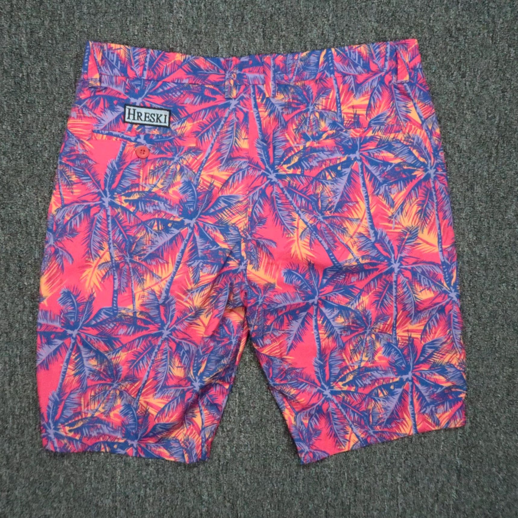 Hreski Golf Shorts Mens 34 Pink Geometric Chino Casual Stretch Pockets
