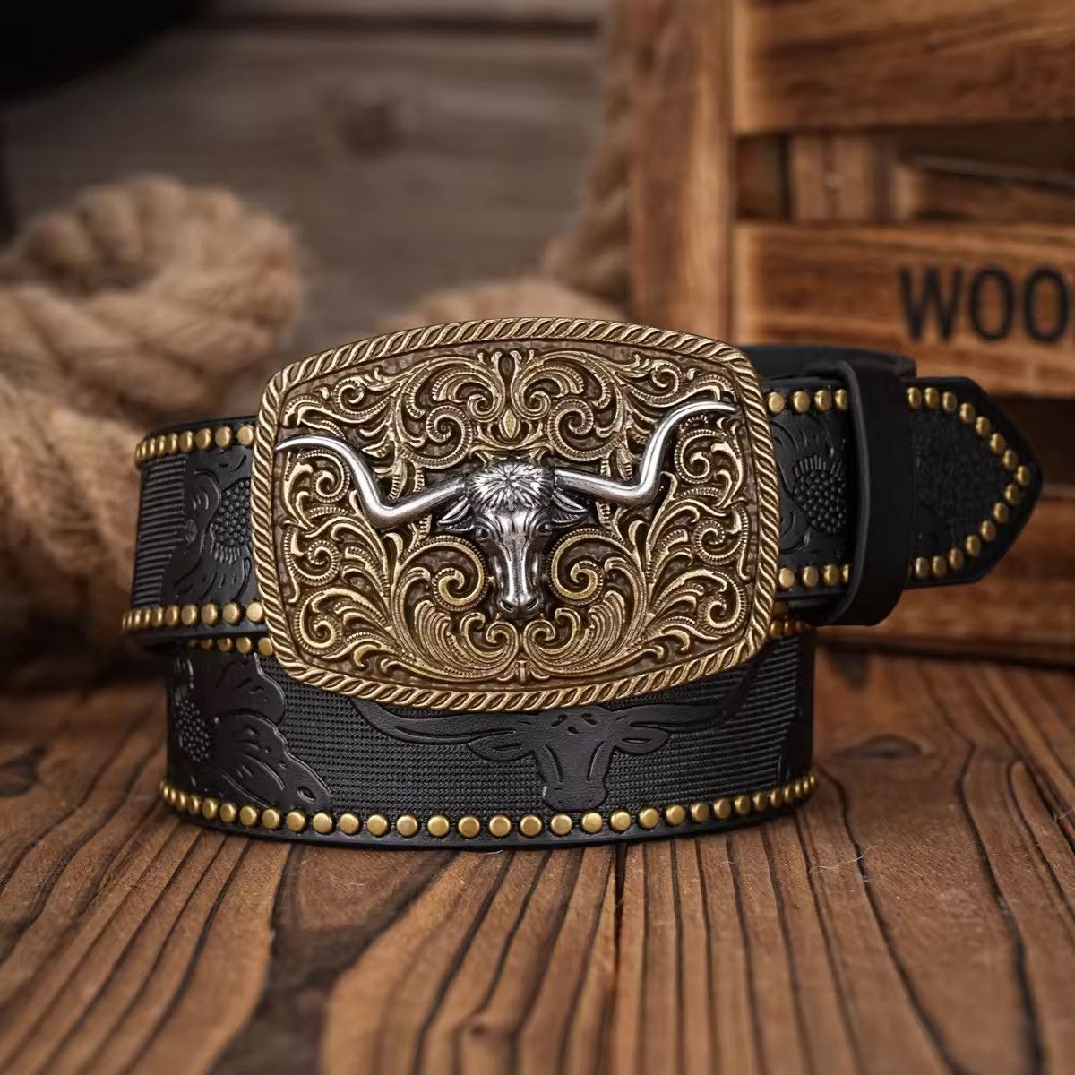 Leather Western Floral Engraved PU Leather Belts Size ONE SIZE - 1 Thumbnail