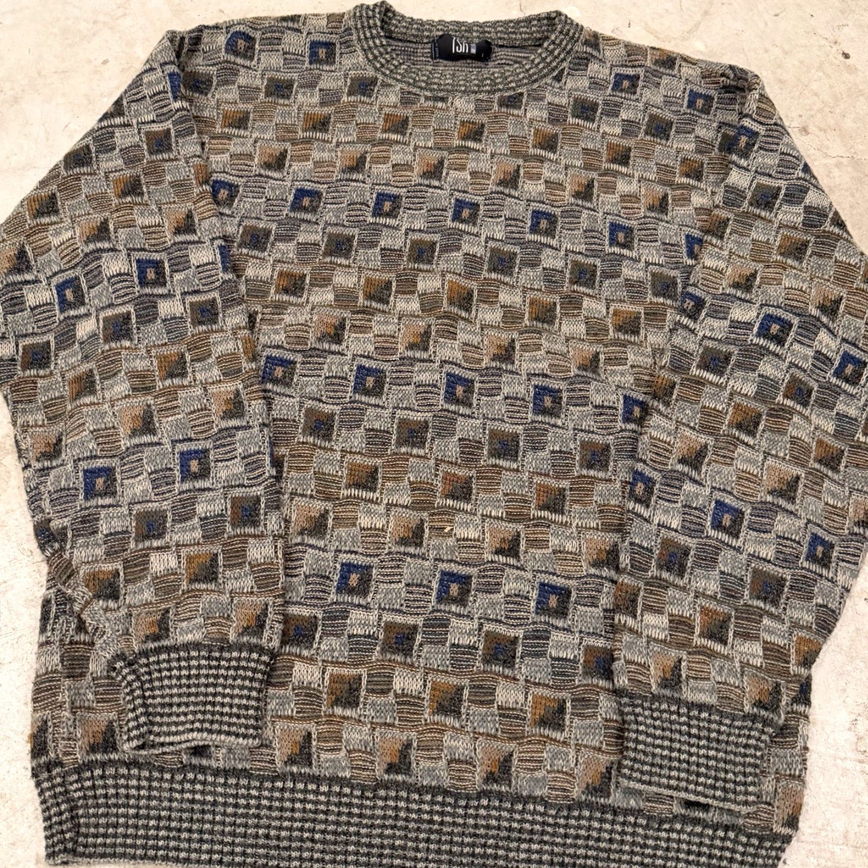 Vintage VINTAGE TSR Mens Sweater Geometric Textured Crew Neck Sz L Grunge 80s 90s Made in USA Mens Size US L / EU 52-54 / 3 - 4 Thumbnail
