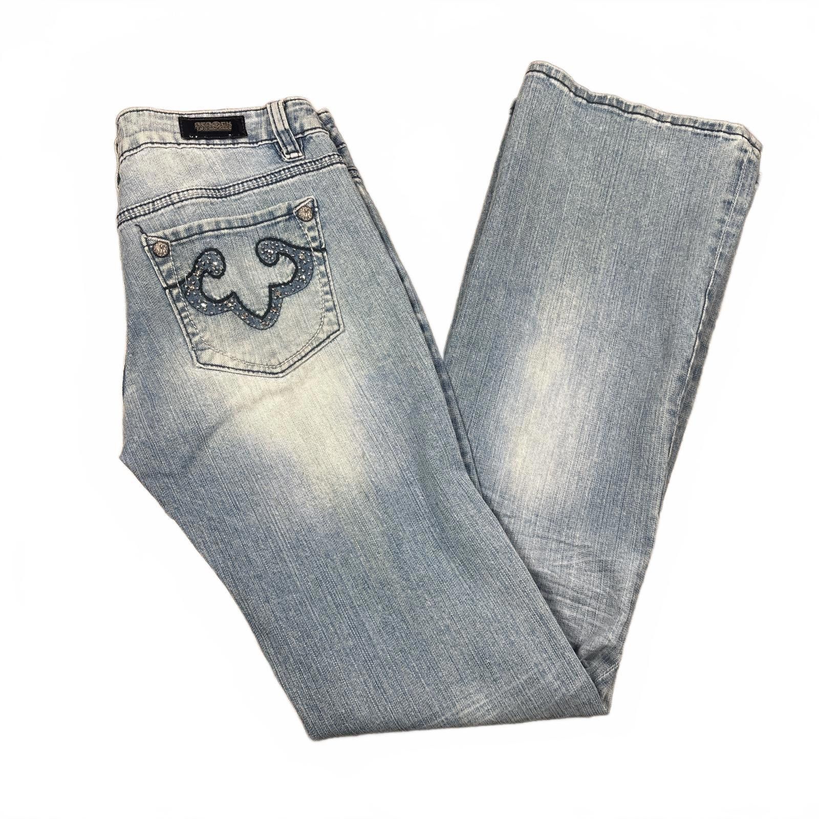 Express y2k rhinestone studded light wash low rise jeans Size 27" / US 4 / IT 40 - 1 Thumbnail