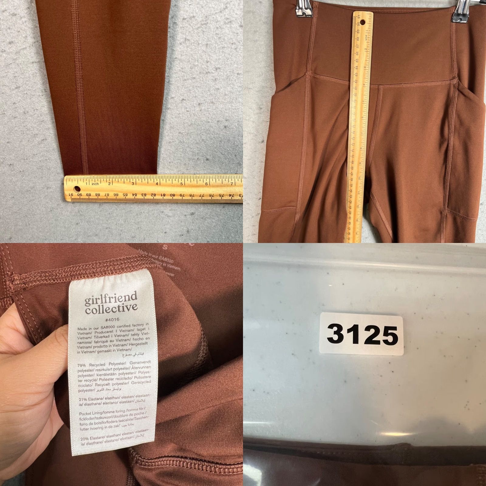 Girlfriend Collective VINTAGE Girlfriend Collective Womens High-Waisted Brown Leggings Size Small Size 28" / US 6 / IT 42 - 8 Thumbnail