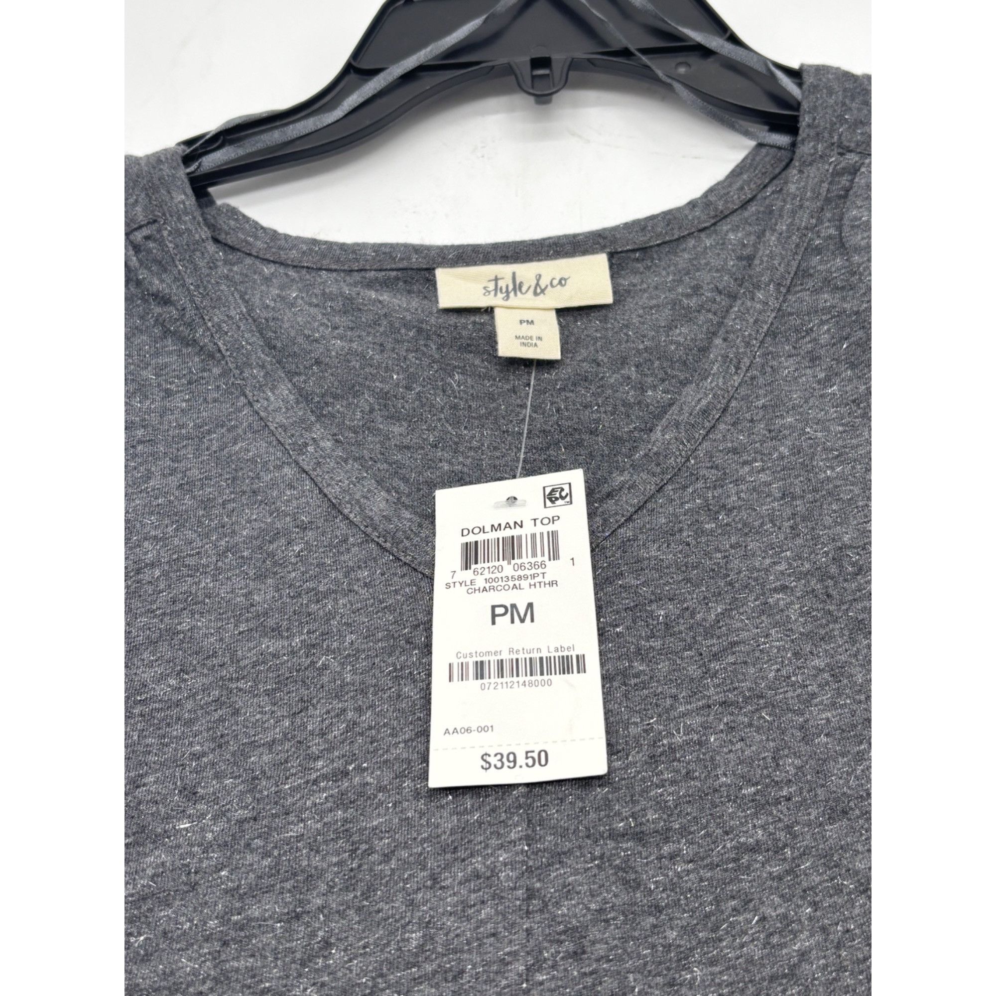 Style & Co Style & Co Petite Heathered Dolman Top, Charcoal Heather, PM Size ONE SIZE - 12 Thumbnail