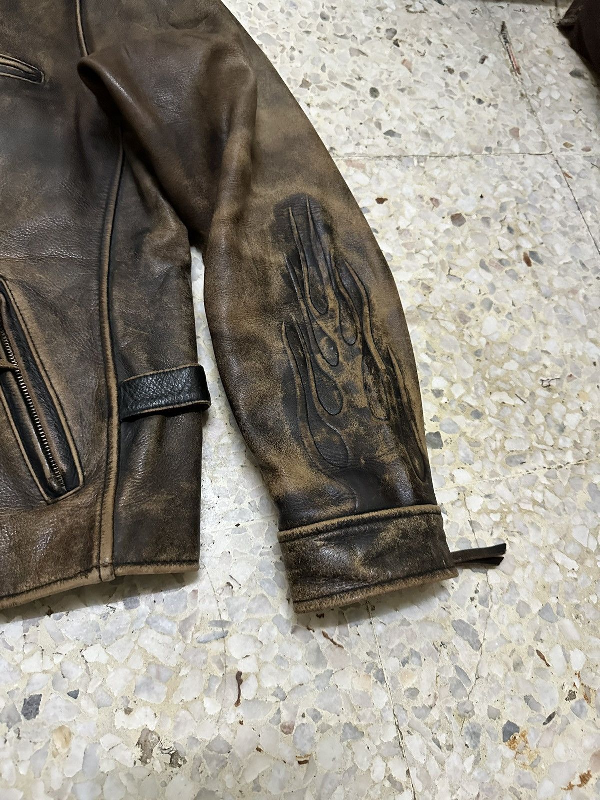 Other Real Leather Cafe Racer Jacket Biker Jacket Flame Stlye Size US L / EU 52-54 / 3 - 6 Thumbnail