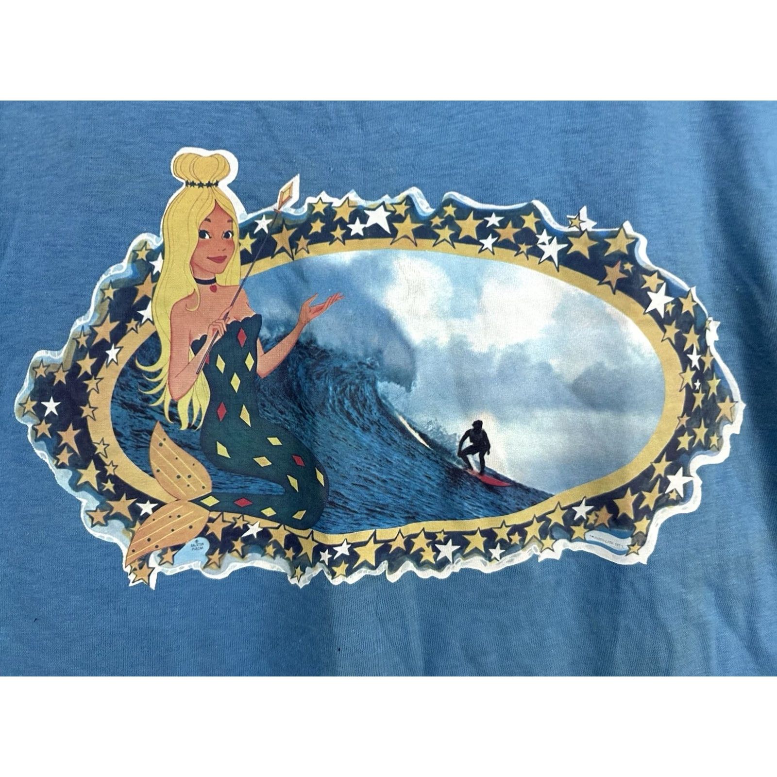 Vintage VTG 80s Surf Mermaid Magically Ocean Wave Iron On Belton T-Shirt Size L Blue Mens Short Sleeve Size US L / EU 52-54 / 3 - 2 Thumbnail