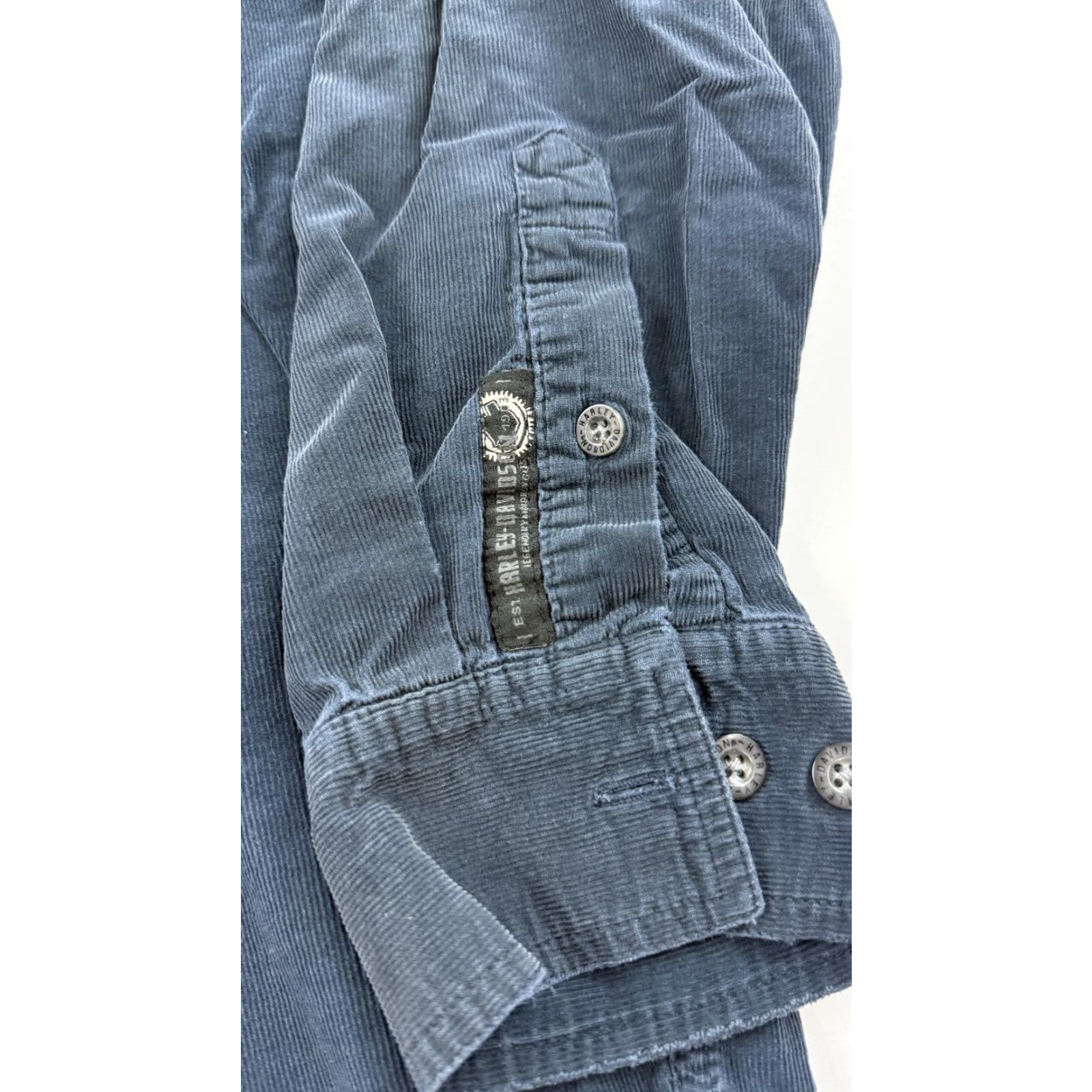 Harley Davidson Harley-Davidson Shirt Mens M Blue Corduroy Long Sleeve Skull Biker HD Size US M / EU 48-50 / 2 - 2 Thumbnail