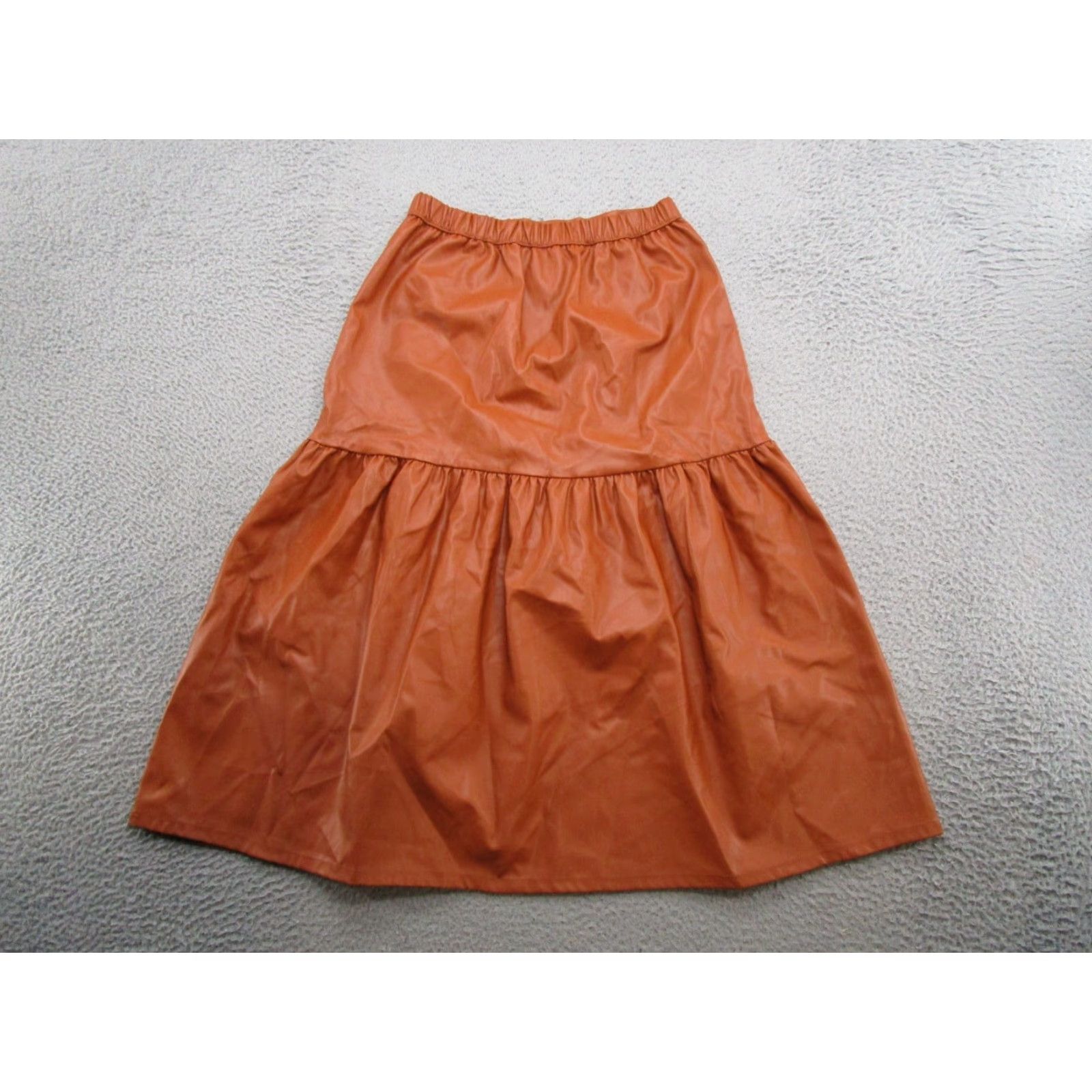 Vintage Who What Wear Women's Vegan Leather Skirt Size S Cognac Brown Maxi Fall Tiered Size 28" / US 6 / IT 42 - 7 Thumbnail