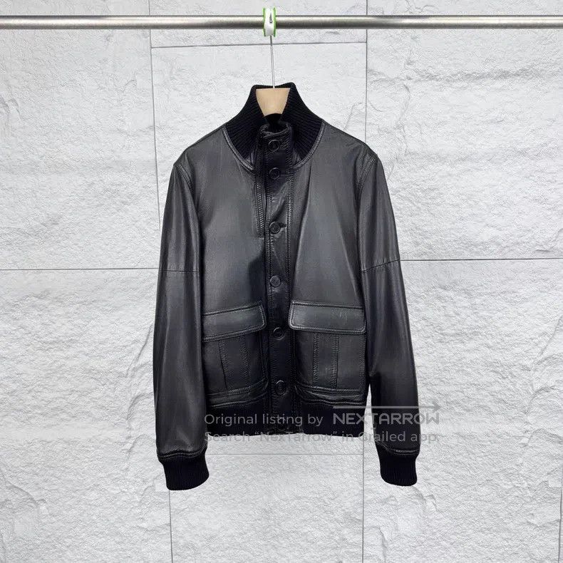 Givenchy Givenchy Size48 Black Button Collar Pocket Leather Jacket Size US M / EU 48-50 / 2 - 1 Thumbnail