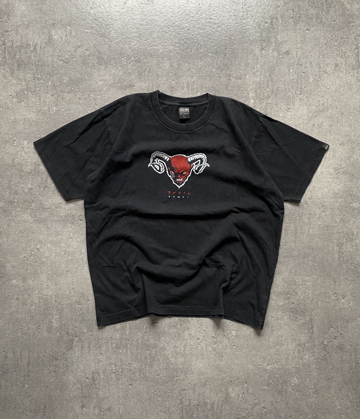 Vintage Vintage 90’s Devil Logo Avant Garde Black Washed Tee Size US L / EU 52-54 / 3 - 1 Thumbnail