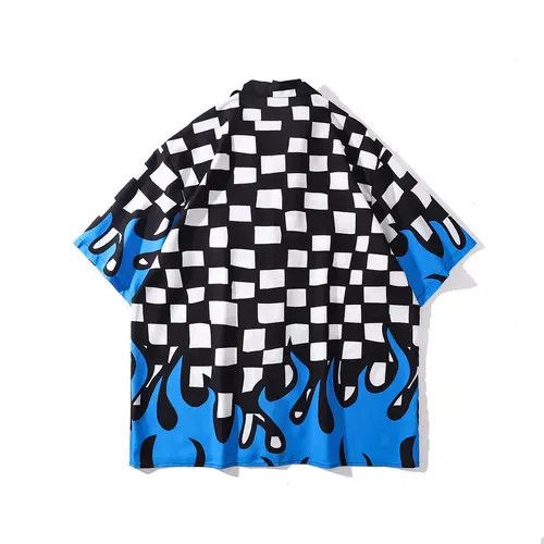 Other Checker Fire Print Graphic Short Sleeve Button Up Shirt Size US XL / EU 56 / 4 - 4 Thumbnail