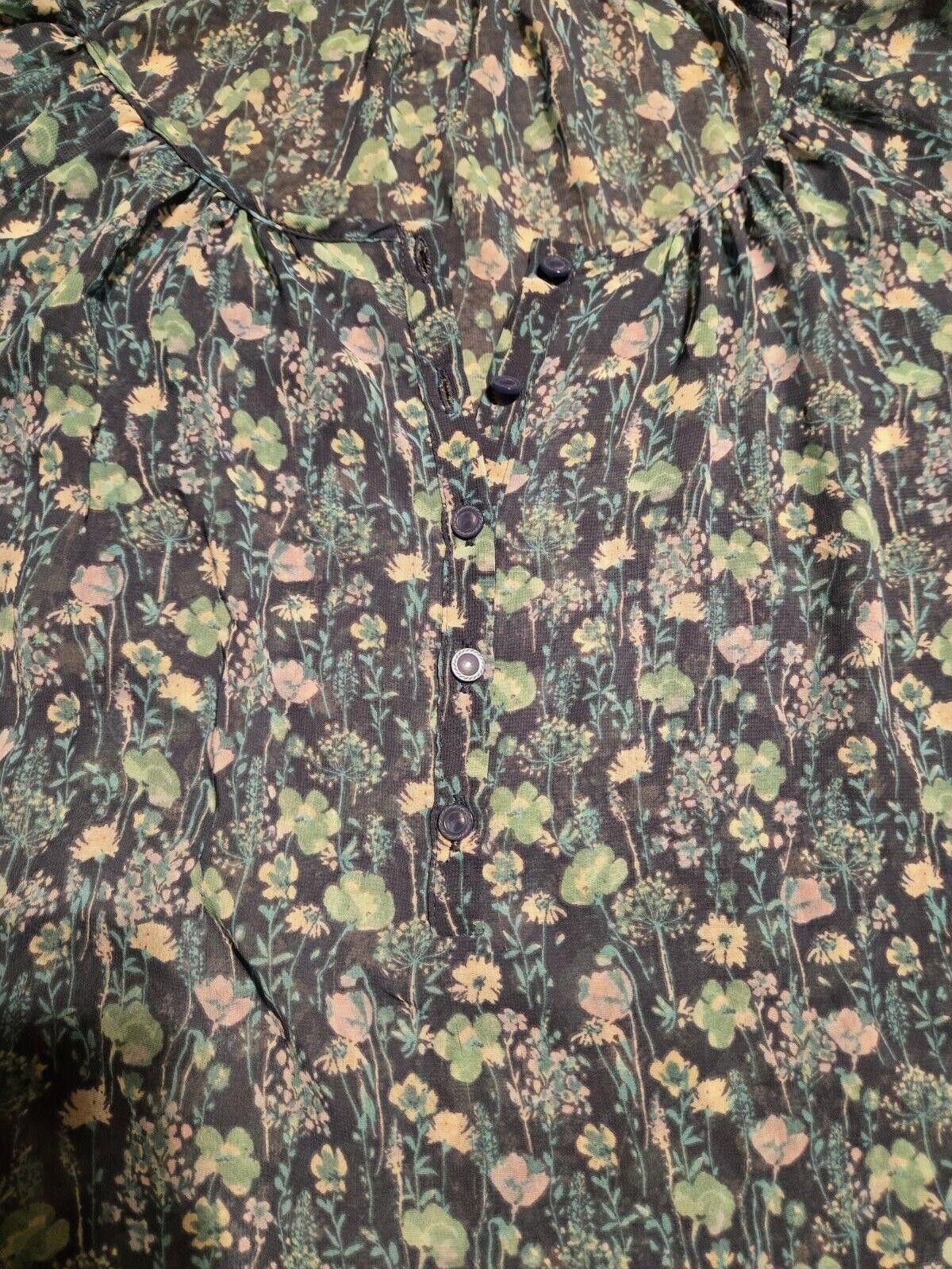 Designer Lauren Conrad Blouse Blue Floral 3/4 Sleeves Round Neck M Size M / US 6-8 / IT 42-44 - 4 Thumbnail