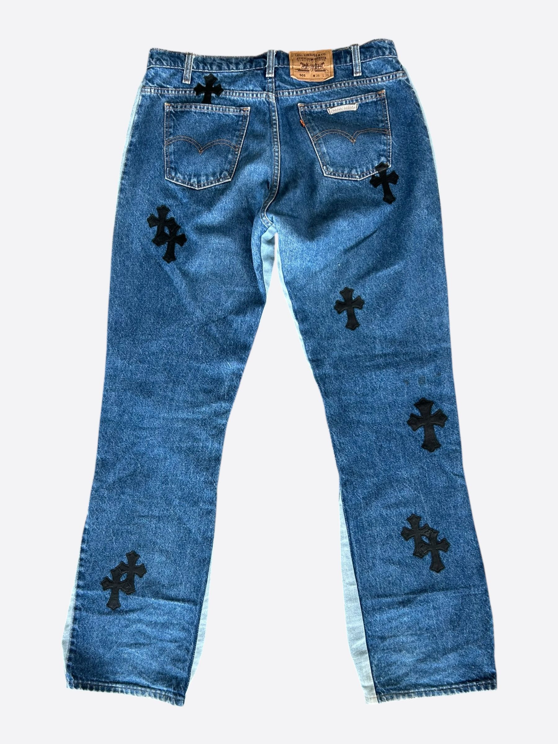 Chrome Hearts Levi's Gallery Dept Blue & Black Cross Patch Flared Jeans Size US 36 / EU 52 - 2 Thumbnail