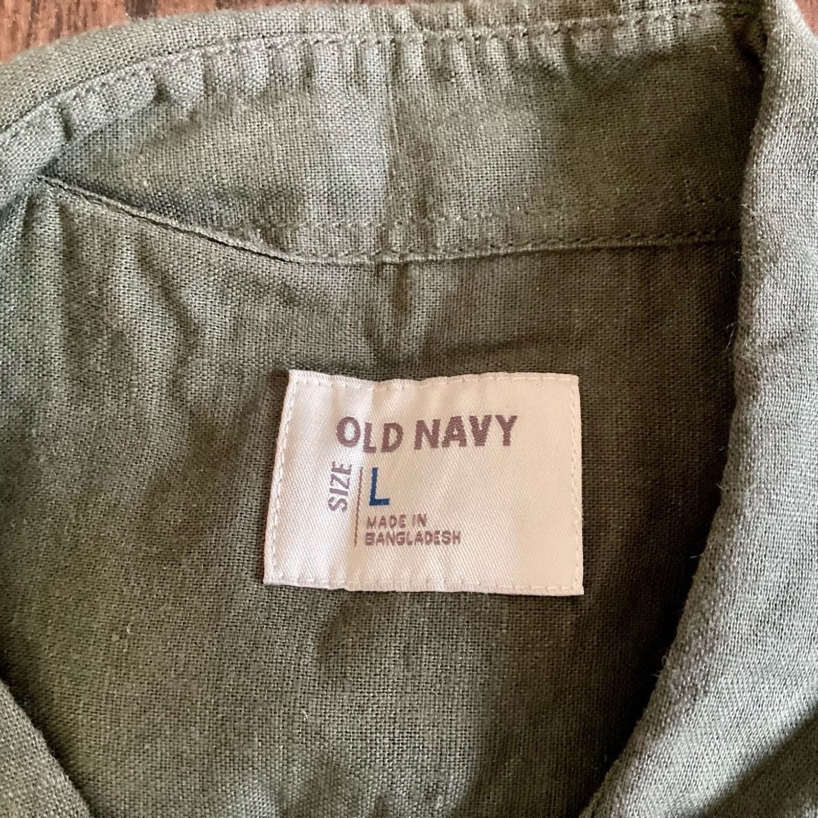 Old Navy Olive Green Linen Blend Button Down Size US L / EU 52-54 / 3 - 3 Thumbnail