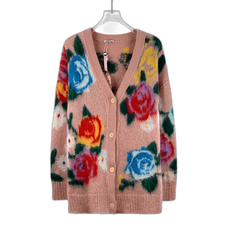 Miu Miu MiuMiu Colorful Rose Knit Cardigan Sweater Size S / US 4 / IT 40 - 1 Thumbnail