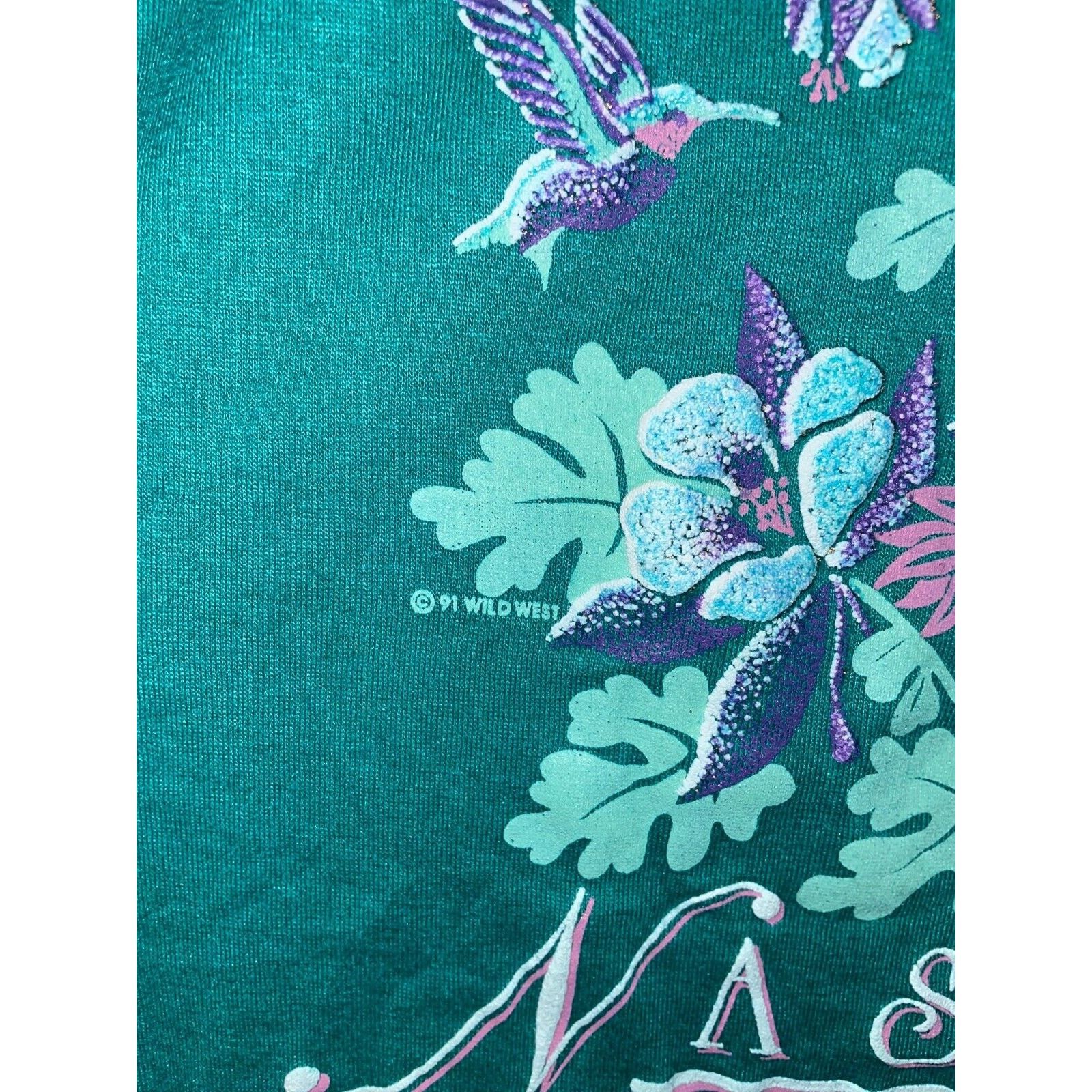 Jerzees Vintage Nashville Flower Shirt Wildflowers Teal Tee 90s L Size US L / EU 52-54 / 3 - 7 Thumbnail