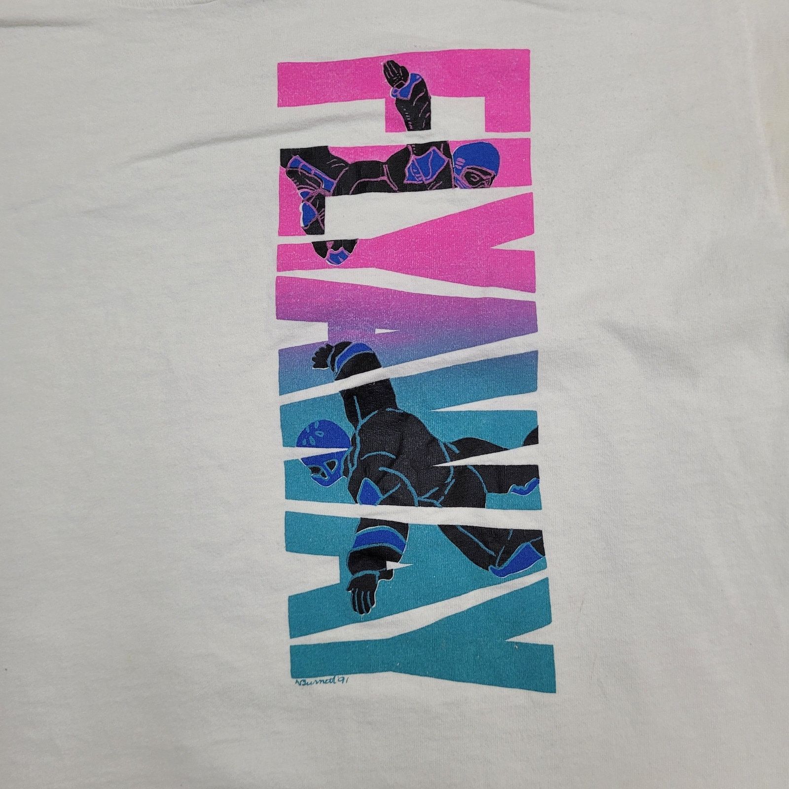 Fruit Of The Loom VTG 90s Fly-Away Skydiving Shirt L/XL USA White Pink Neon Size US XL / EU 56 / 4 - 3 Thumbnail