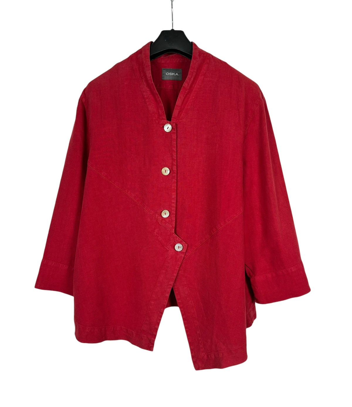 Designer OSKA Linen Red Jacket Asymmetrical Avant Garde size 2 Size M / US 6-8 / IT 42-44 - 8 Thumbnail