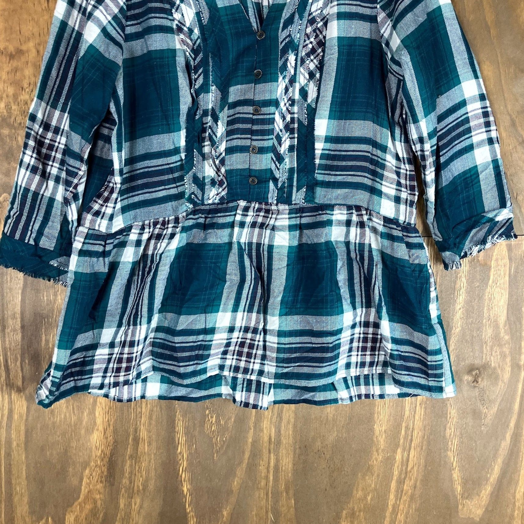 Vintage VINTAGE Knox Rose Womens Blouse Teal Multi Plaid Ruffle V Neck Blouse Boho 3/4 Sleeve M Size M / US 6-8 / IT 42-44 - 3 Thumbnail