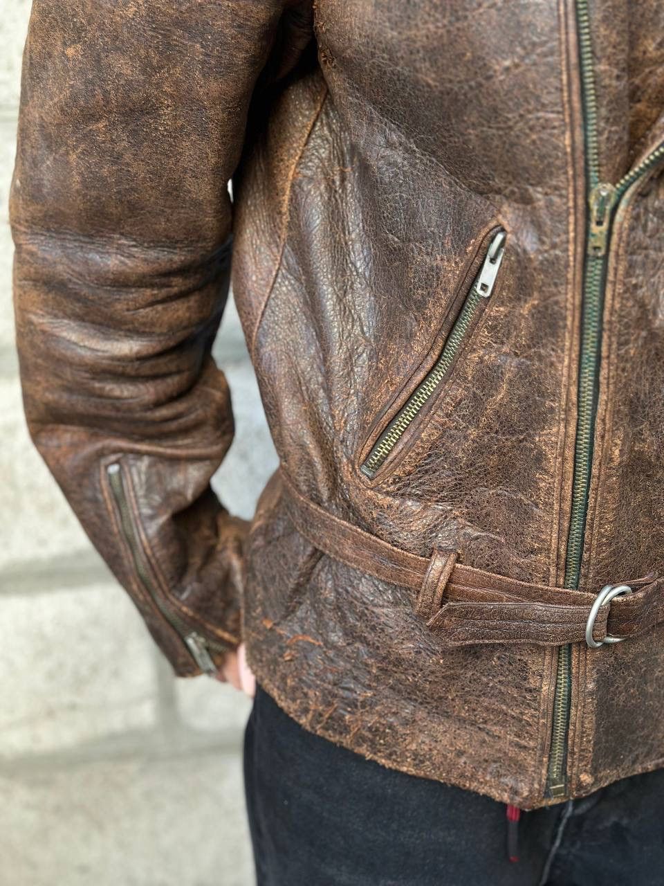 Leather VTG Mans Leather Jacket 80-70s Dark Brown Size M Y2K Trashed Size US M / EU 48-50 / 2 - 17 Thumbnail