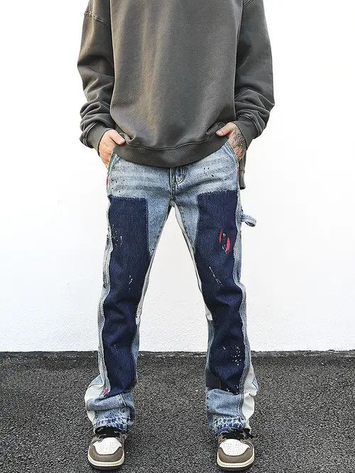 Paint Splatter Panel Flare Denim Jeans