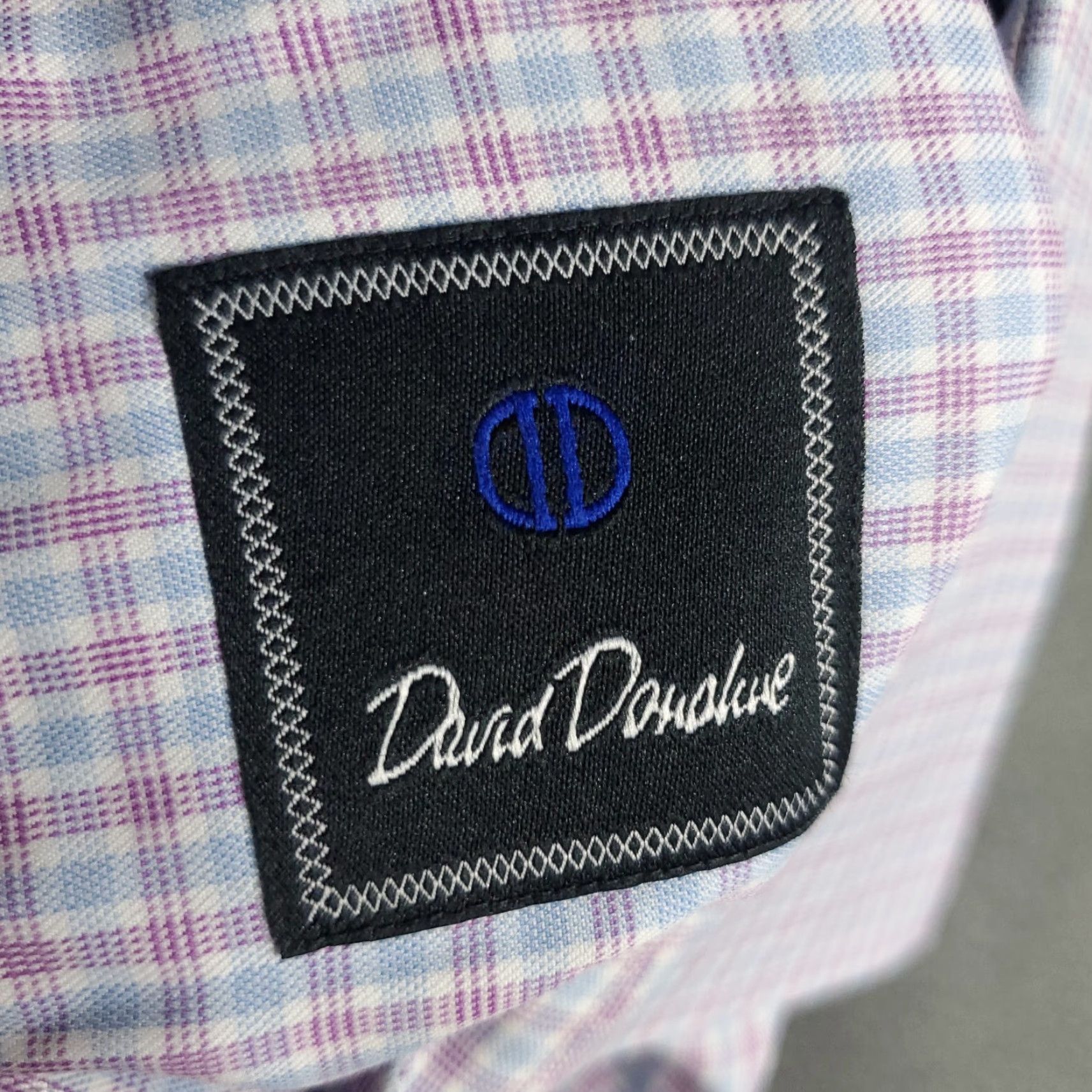 David Donahue David Donahue Shirt Mens Size 16 Blue Purple Plaid Dress Button Up Long Sleeve Size 42R - 7 Thumbnail